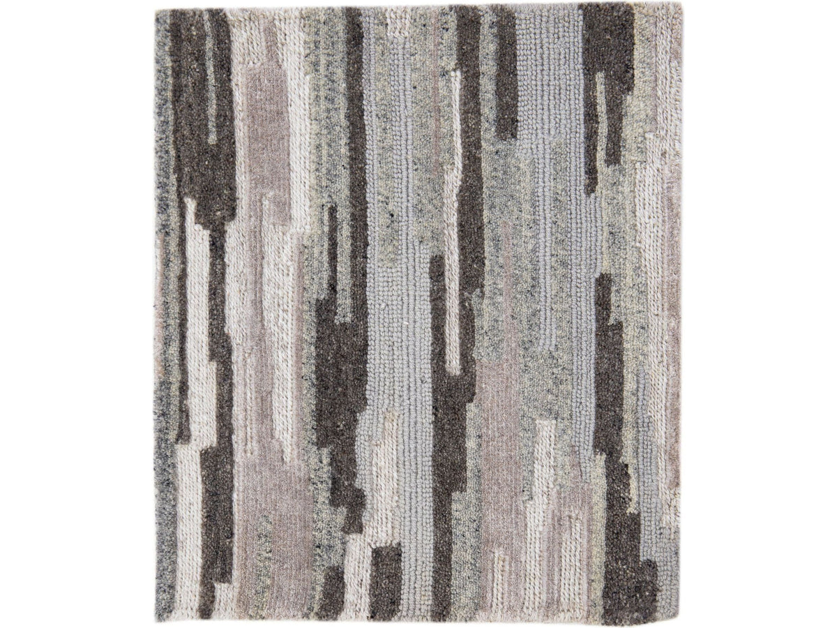 Modern Tibetan Wool and Viscose Custom Rug