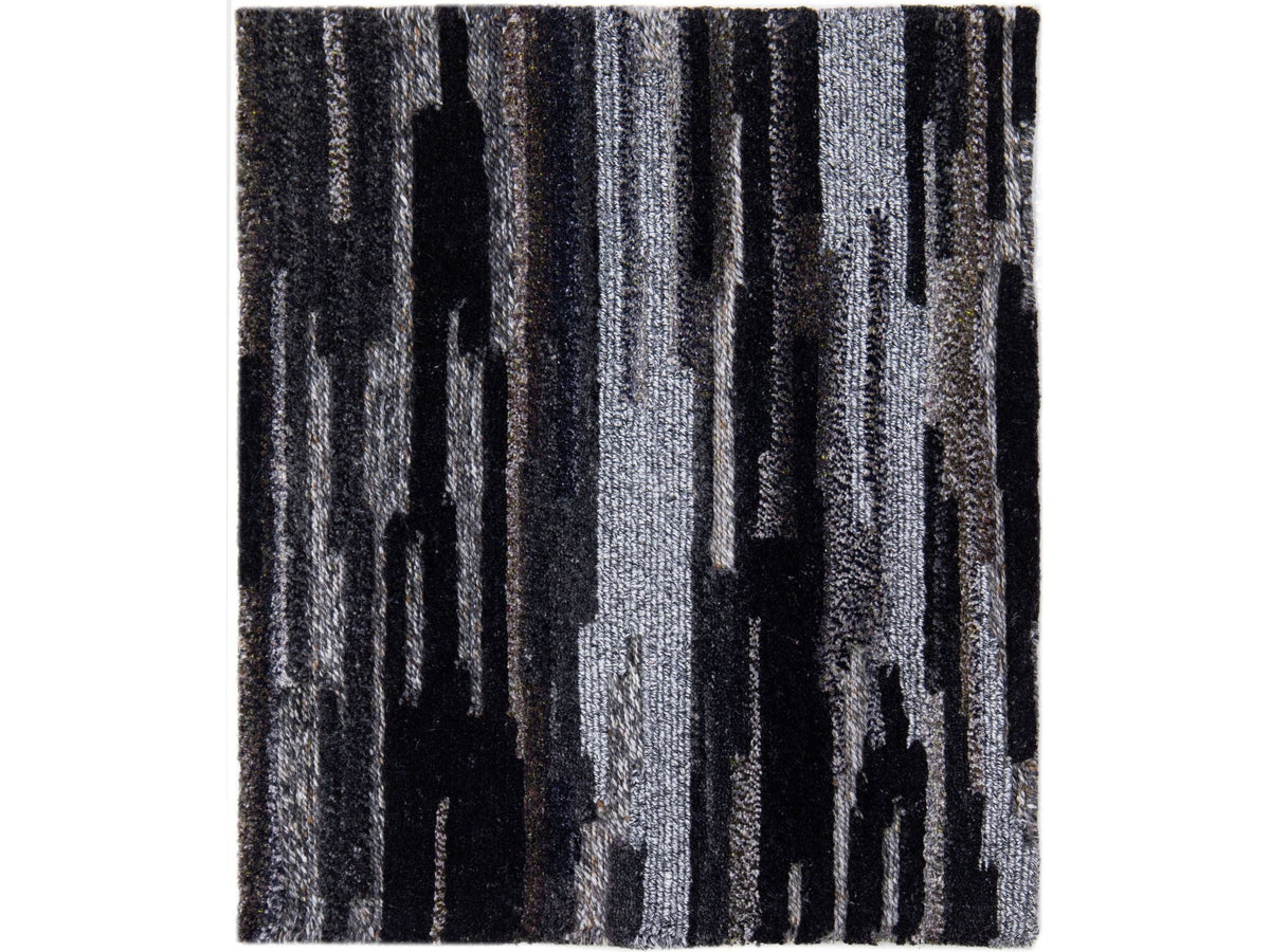 Modern Tibetan Wool and Viscose Custom Rug