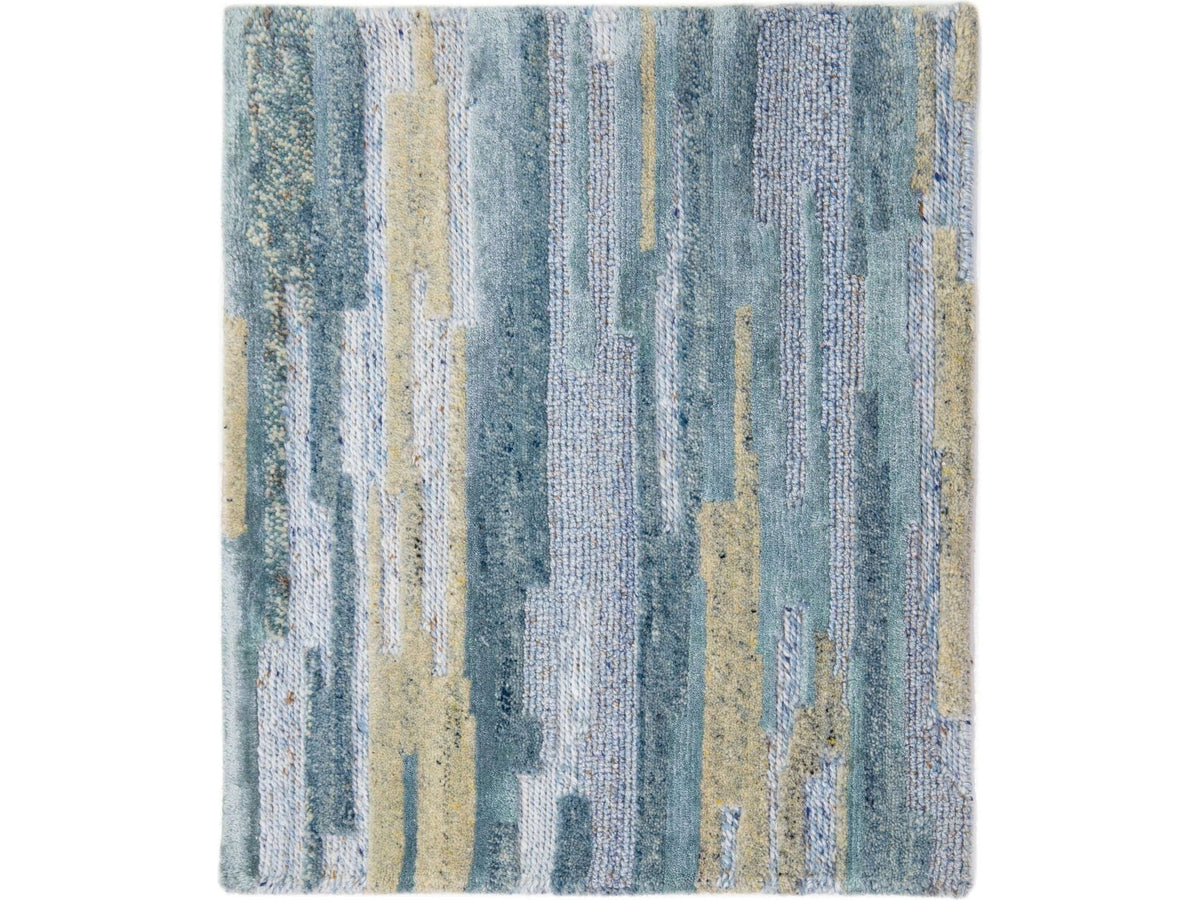Modern Tibetan Wool and Viscose Custom Rug