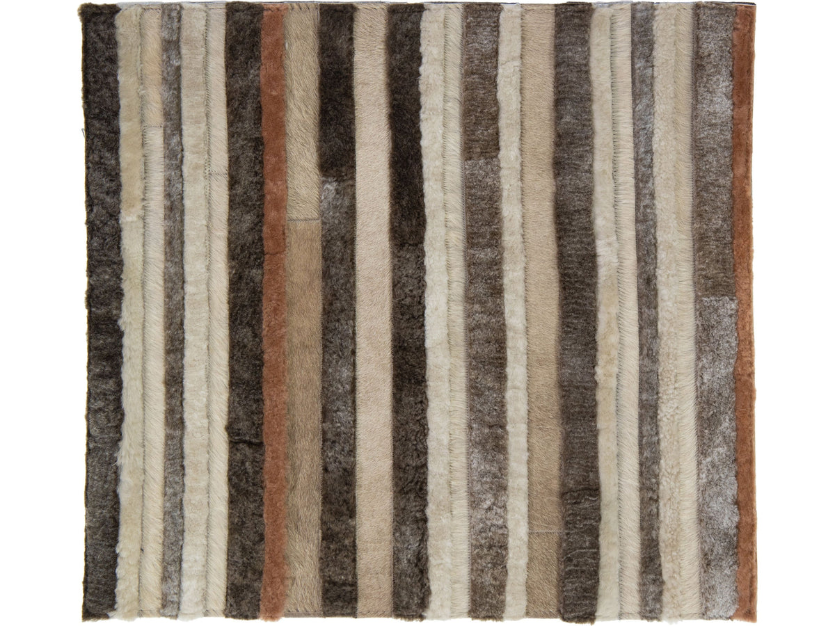 Modern Genuine Cowhide and Sheep Leather Custom Rug