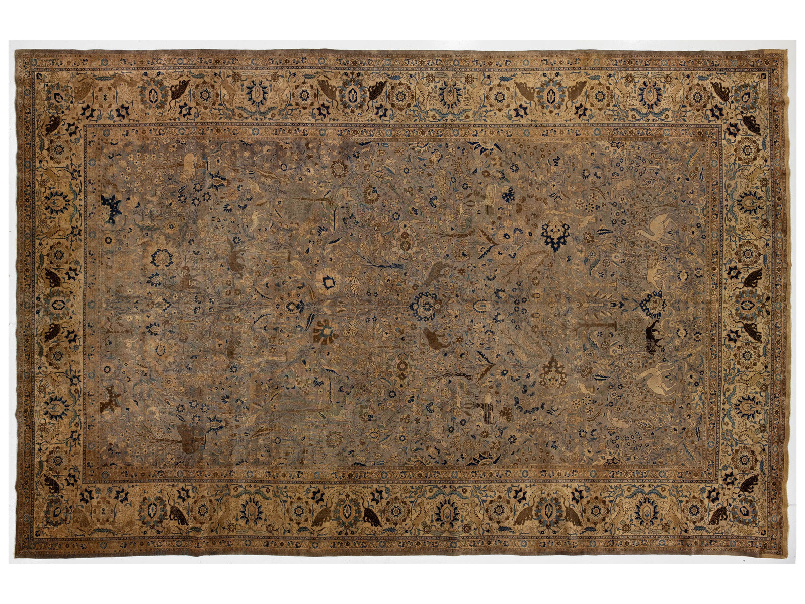 Antique Tabriz Wool Rug 13 X 20