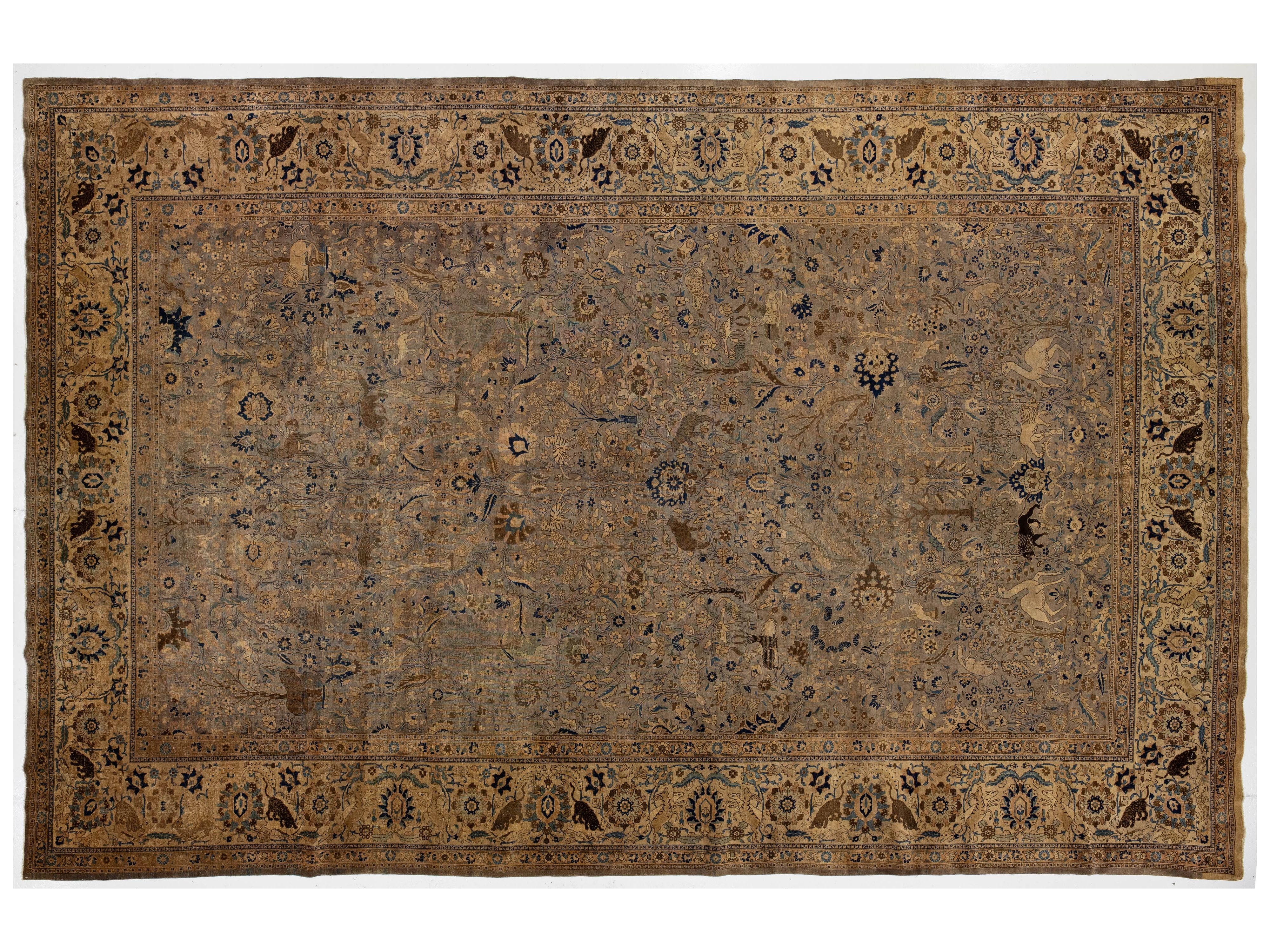 Antique Tabriz Wool Rug 13 X 20