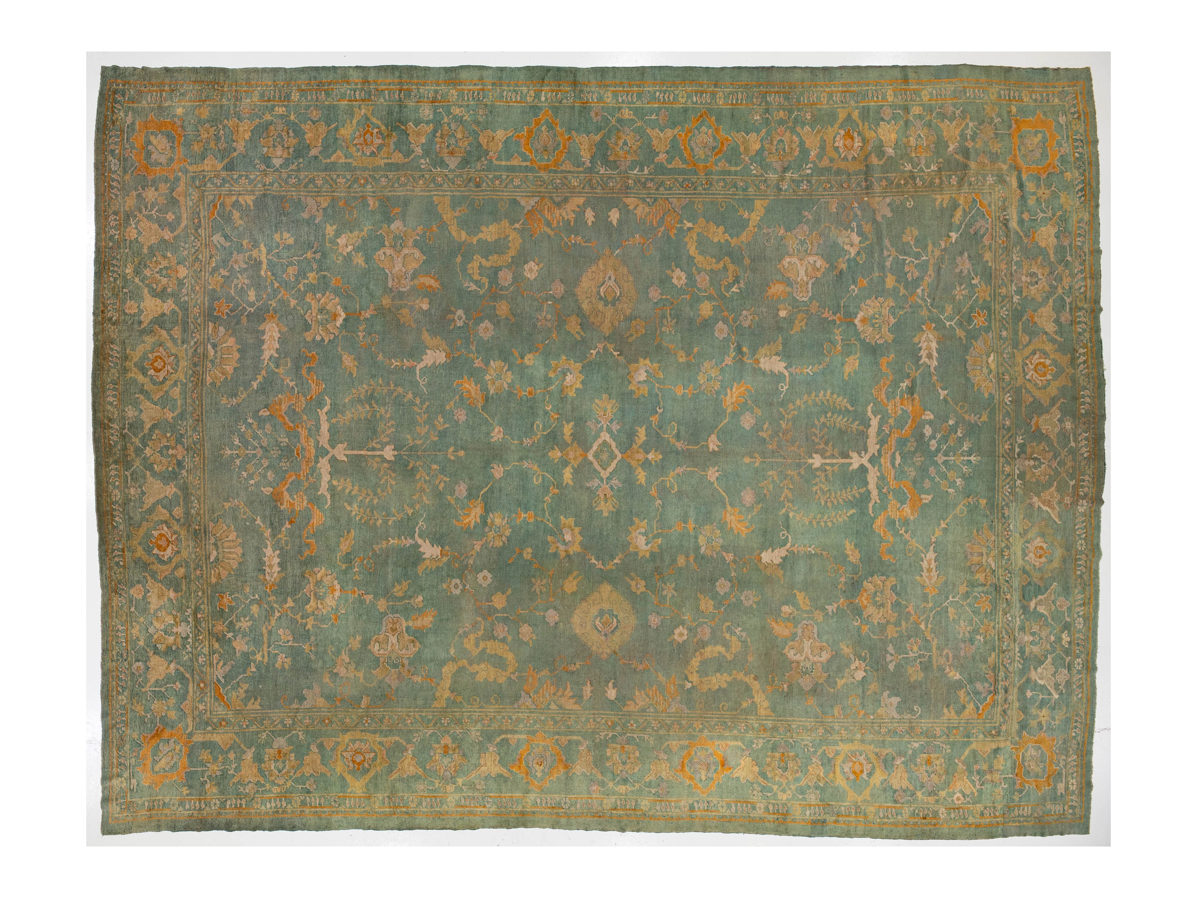 Antique Turkish Oushak Wool Rug 14 X 19
