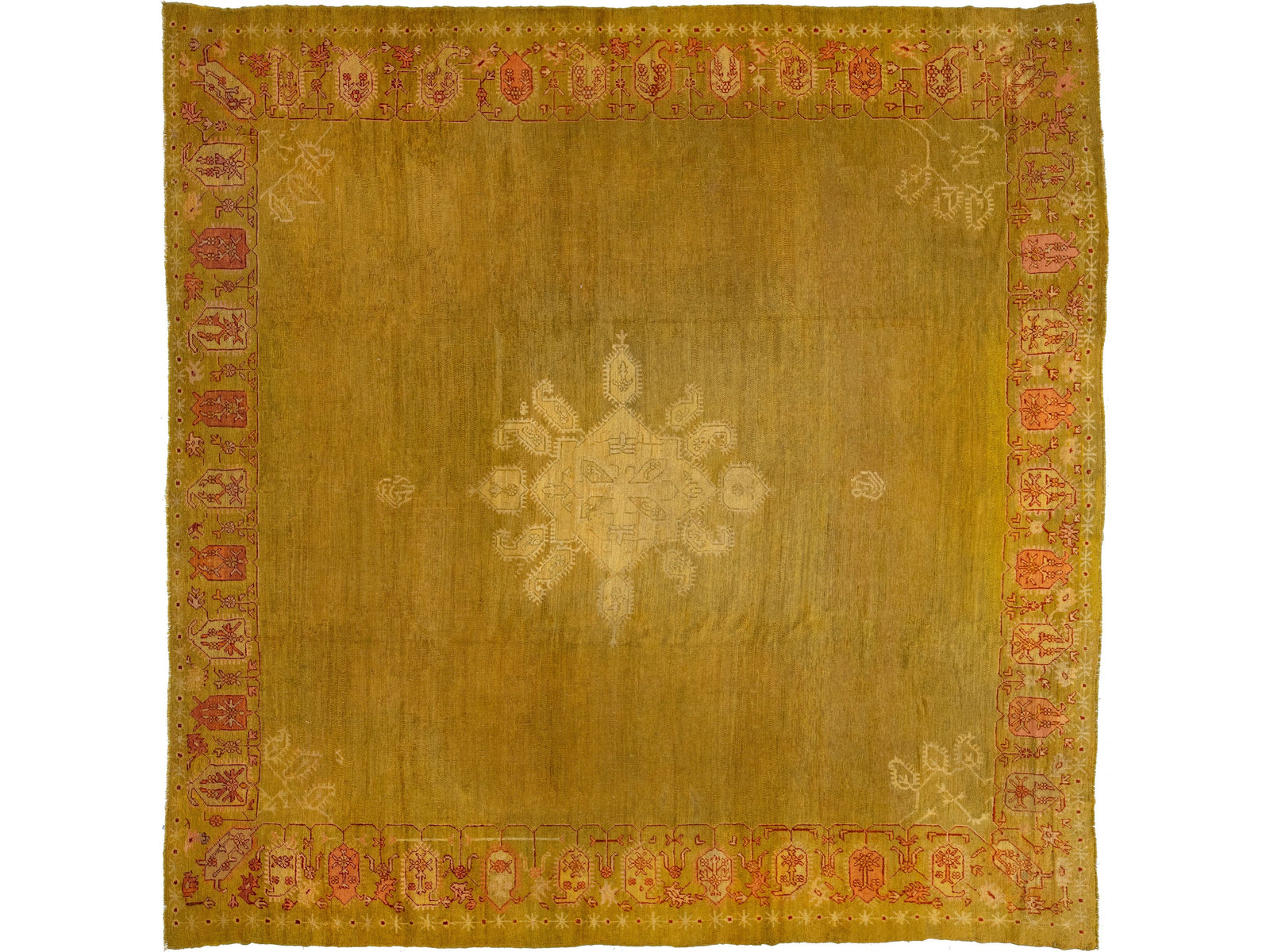 Antique Turkish Oushak Wool Rug 13 X 13