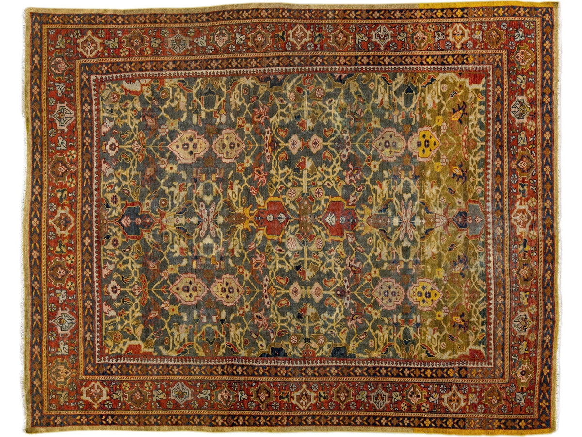 Antique Sultanabad Wool Rug 9 X 11