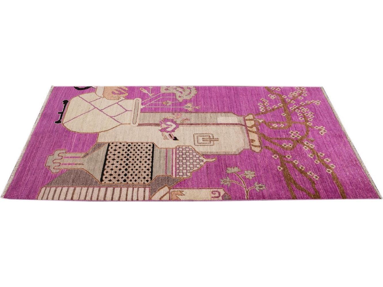 Modern Samarkand Khotan Wool Rug 3 X 6