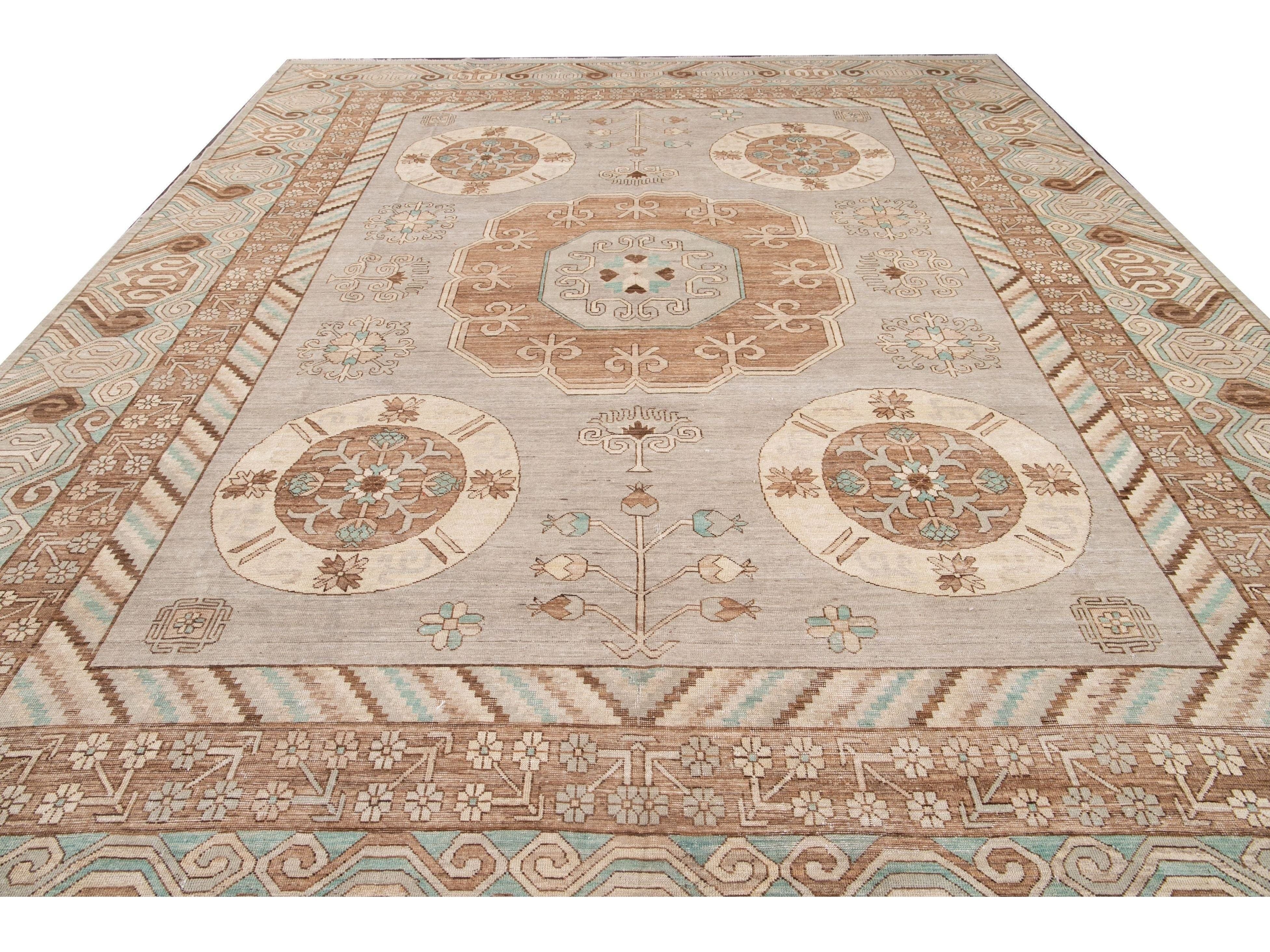 Modern Khotan Style Wool Rug 12 X 15