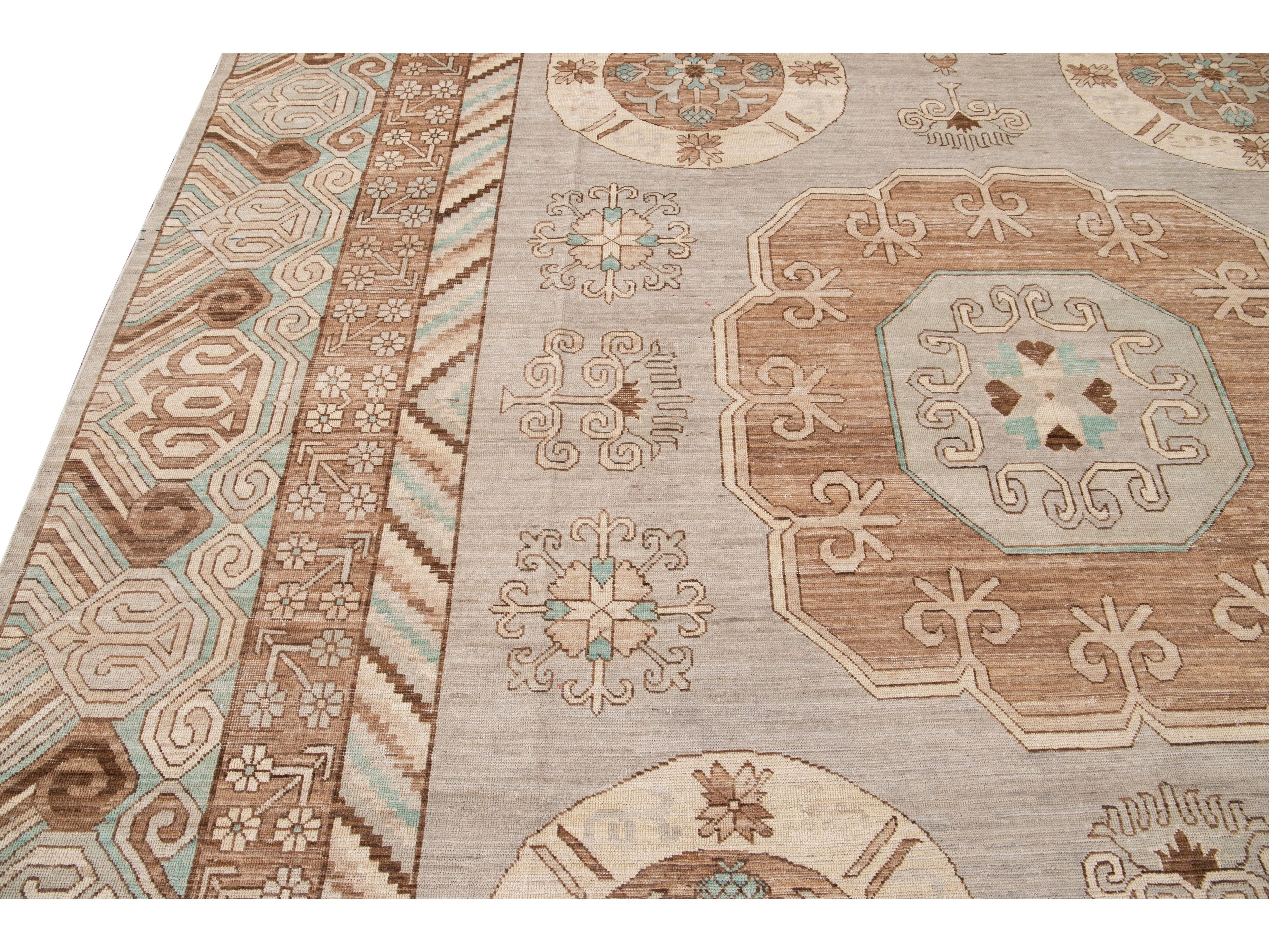 Modern Khotan Style Wool Rug 12 X 15