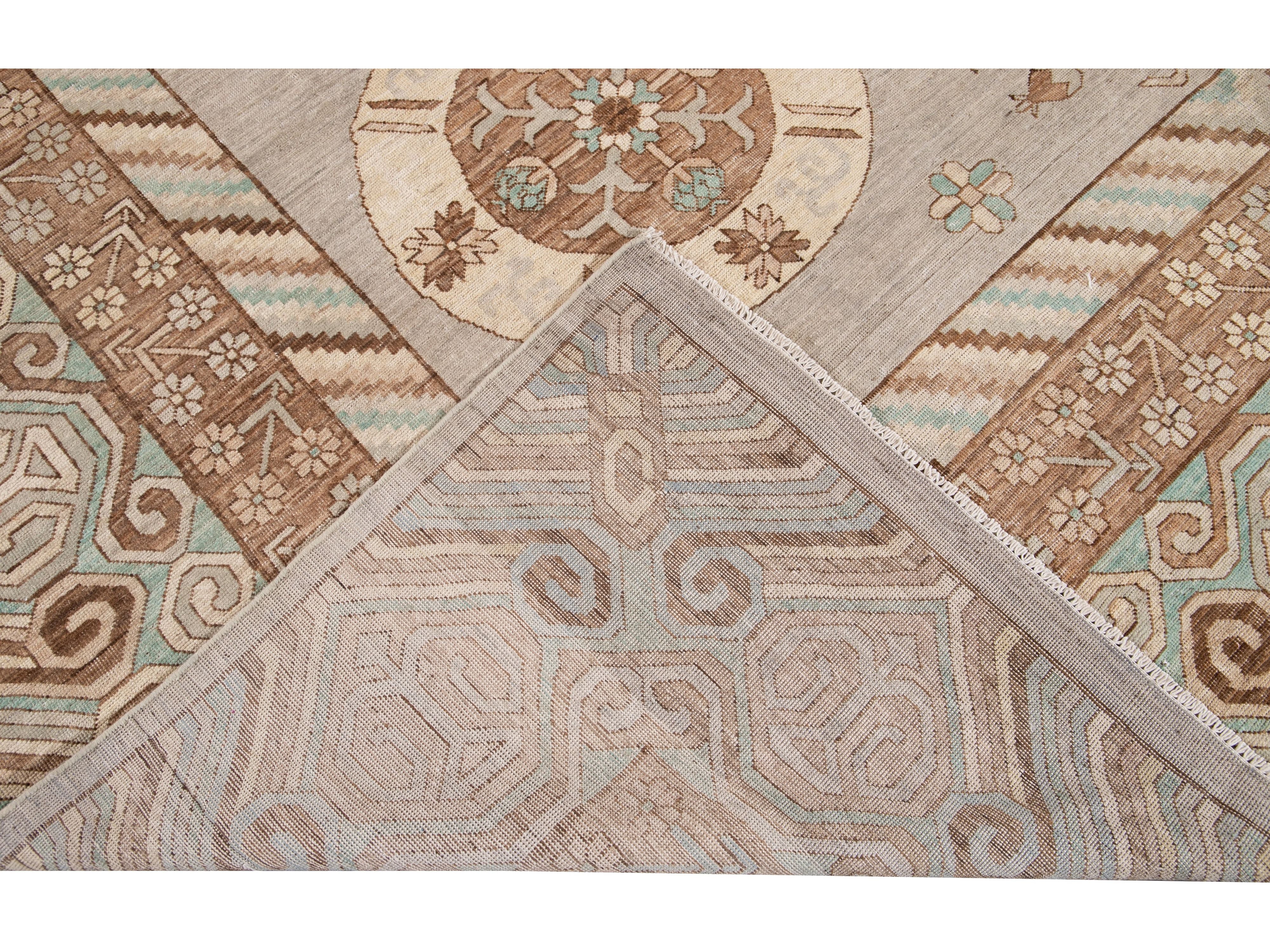 Modern Khotan Style Wool Rug 12 X 15