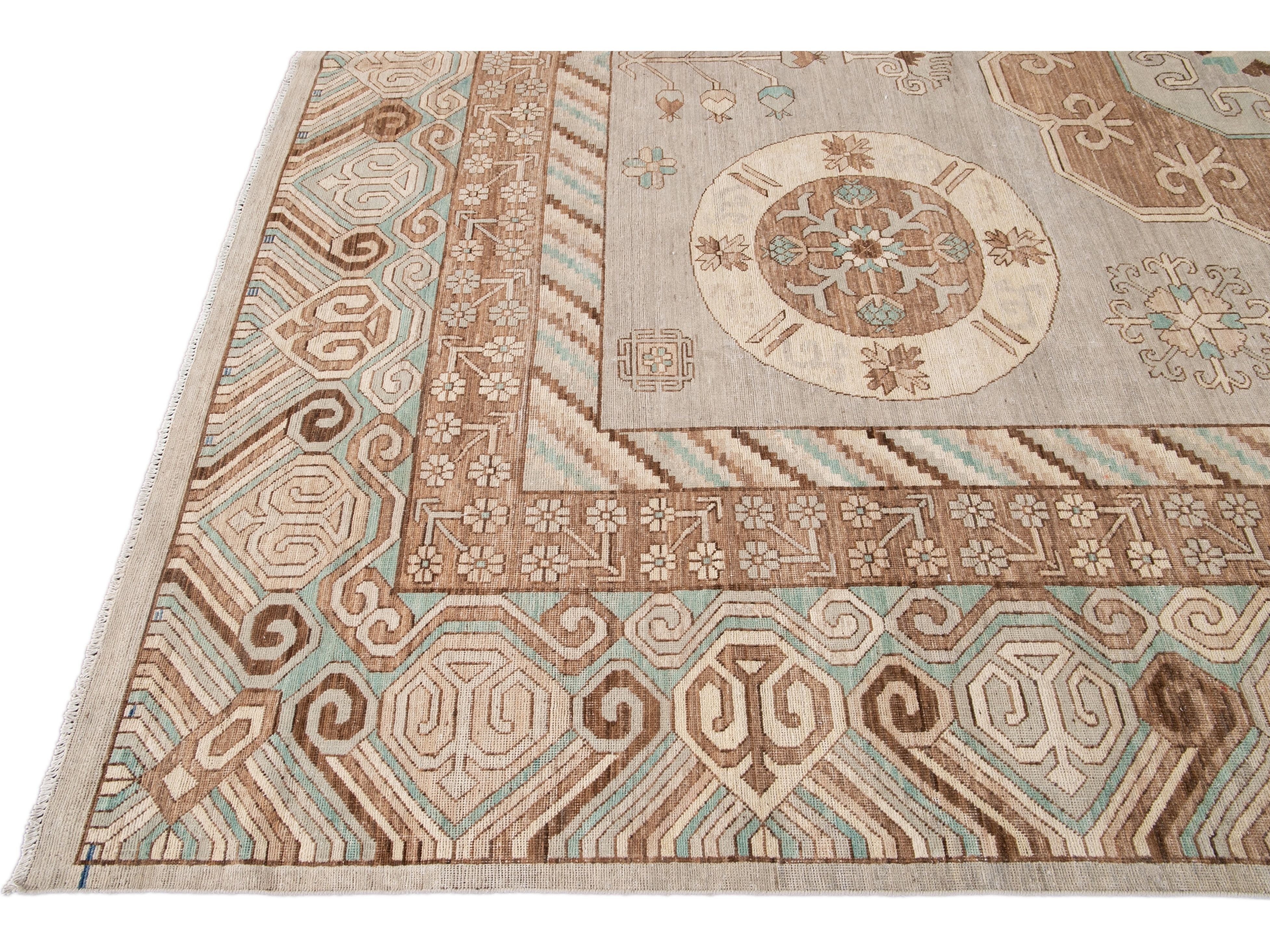 Modern Khotan Style Wool Rug 12 X 15