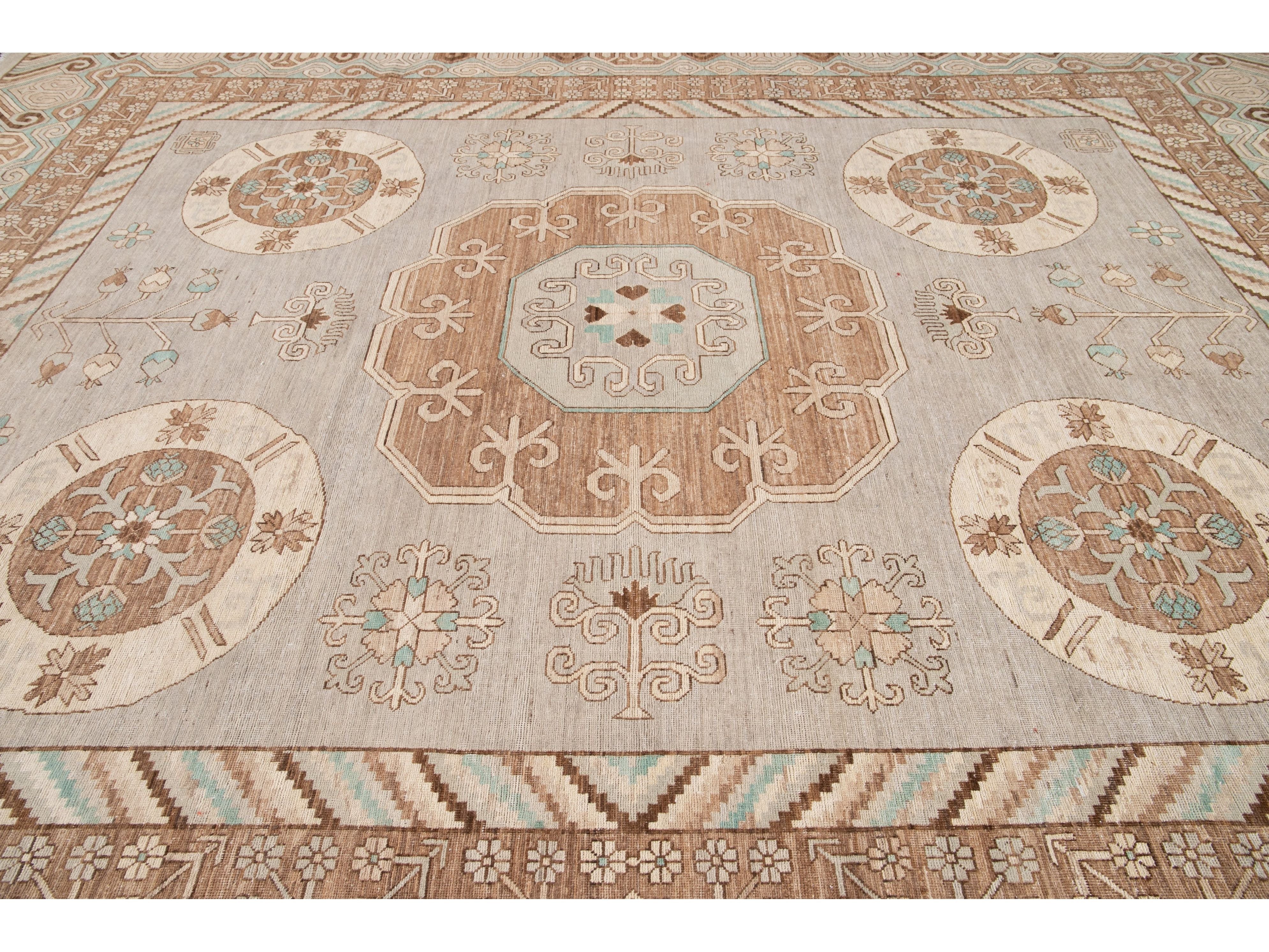 Modern Khotan Style Wool Rug 12 X 15