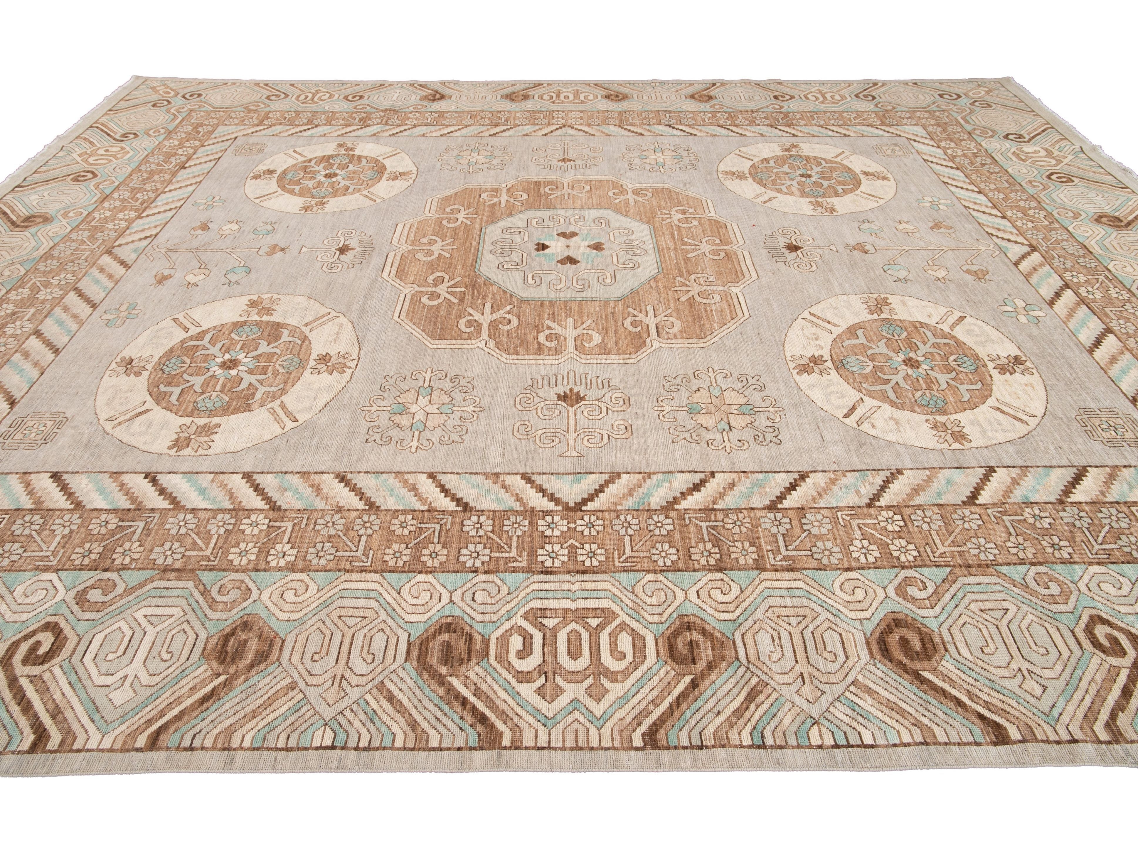 Modern Khotan Style Wool Rug 12 X 15