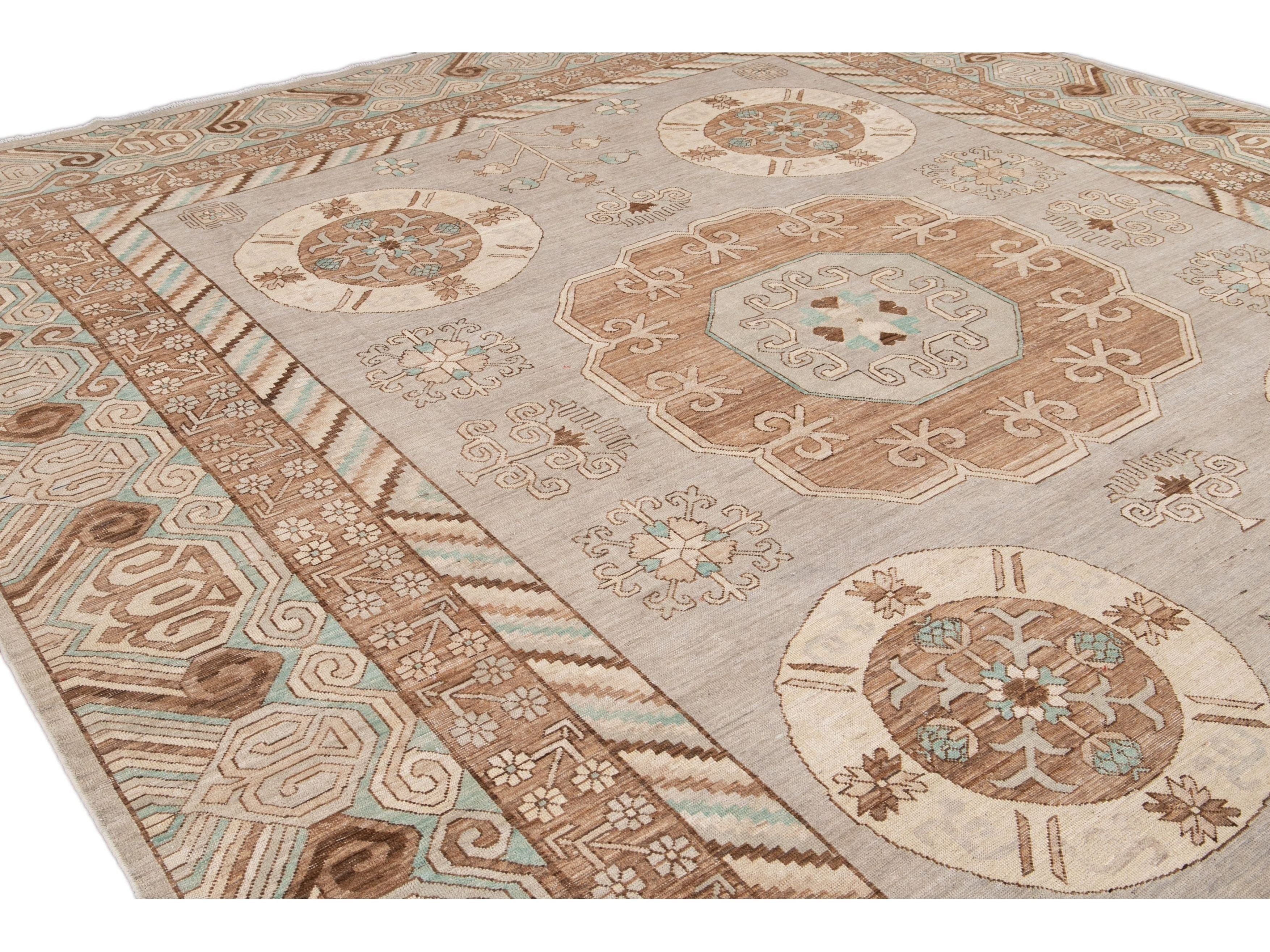 Modern Khotan Style Wool Rug 12 X 15
