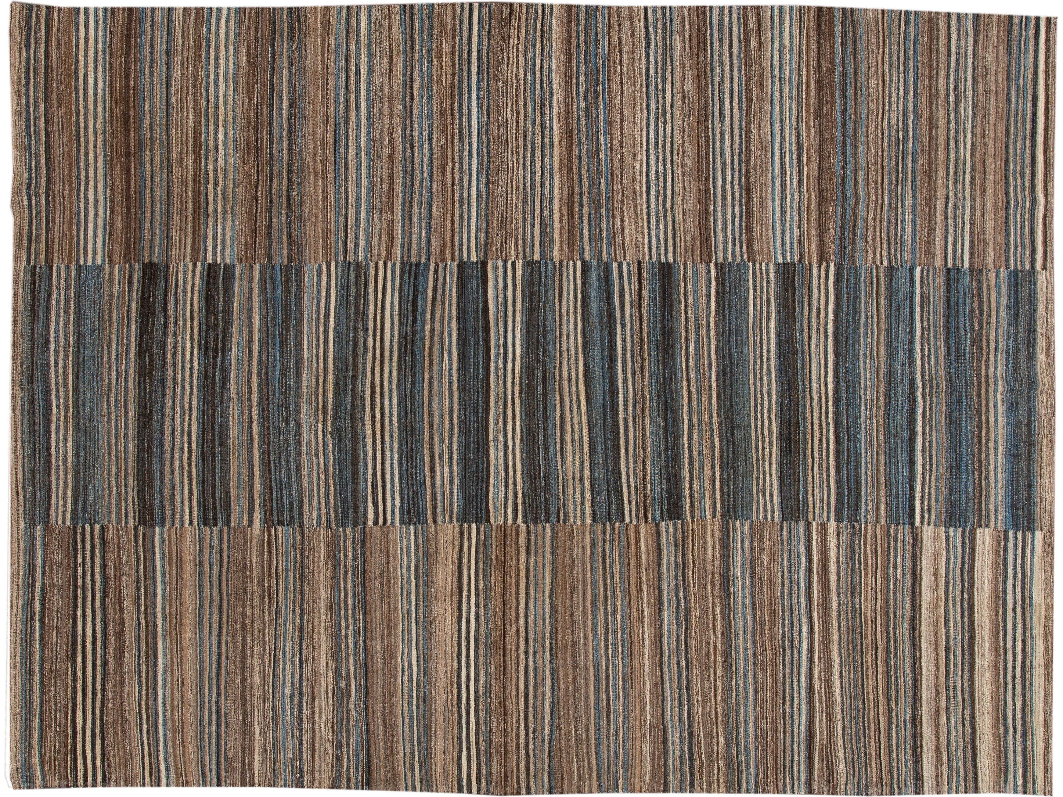 Modern Flat-Weave Wool Rug 10 X 14