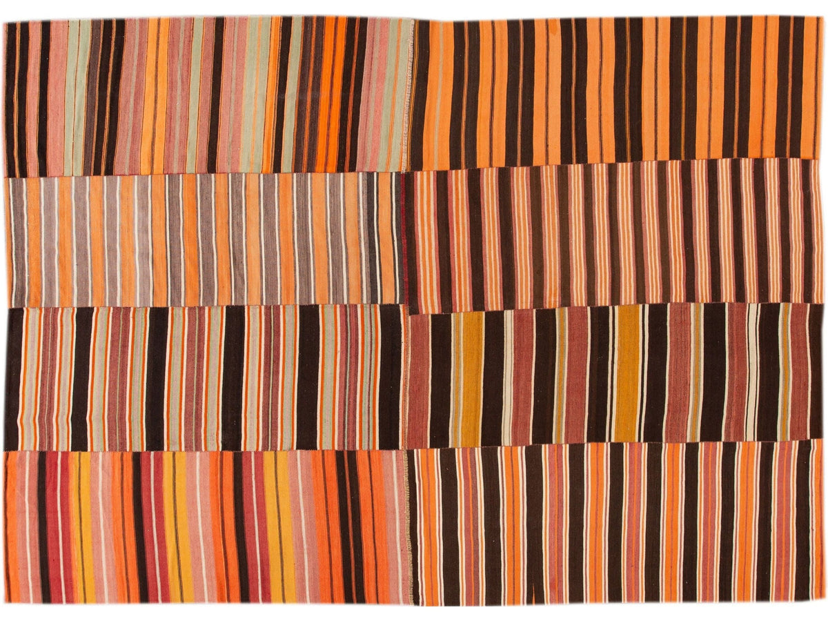 Vintage Striped Flatweave Wool Rug 10 X 13