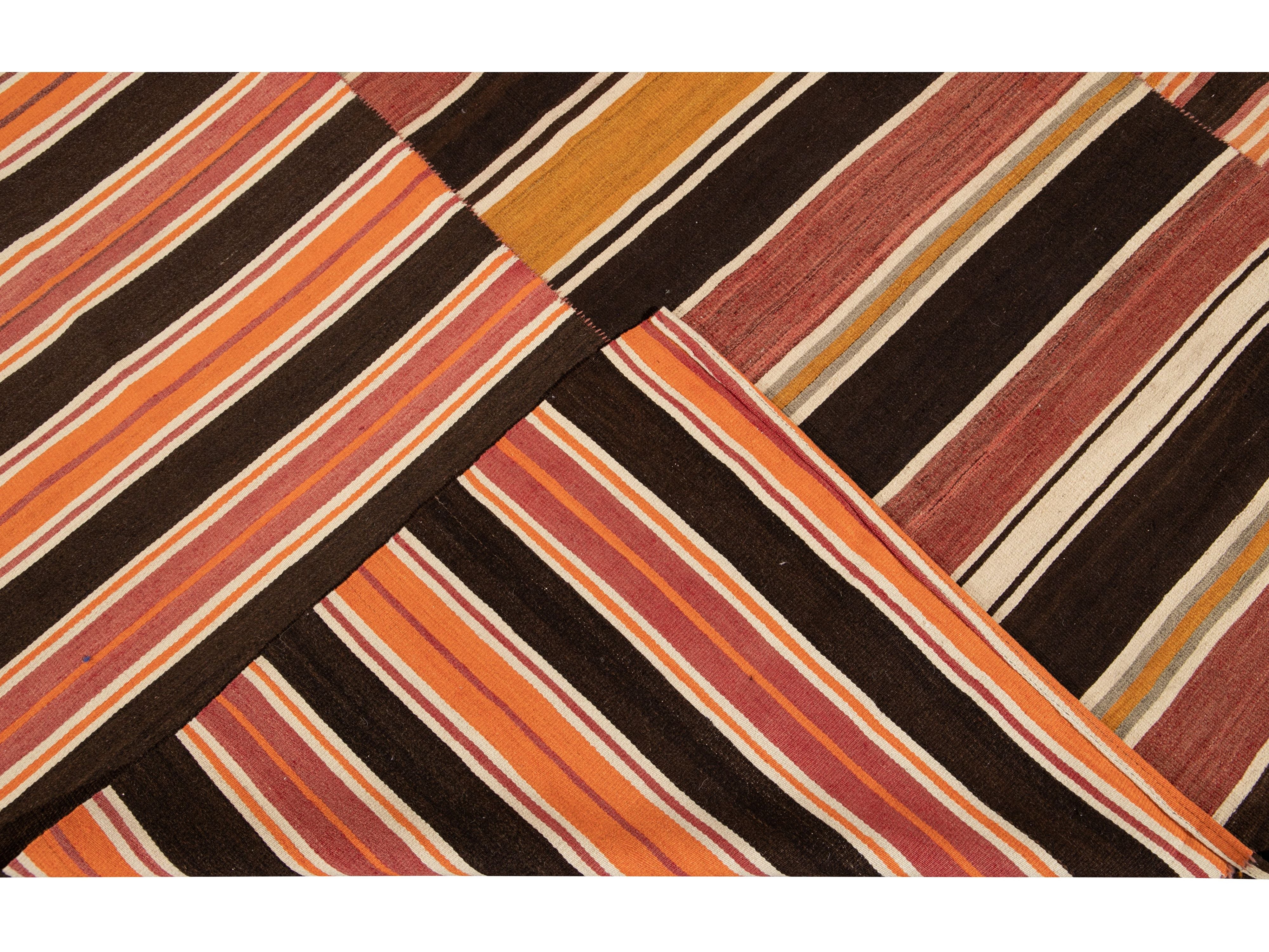 Vintage Striped Flatweave Wool Rug 10 X 13