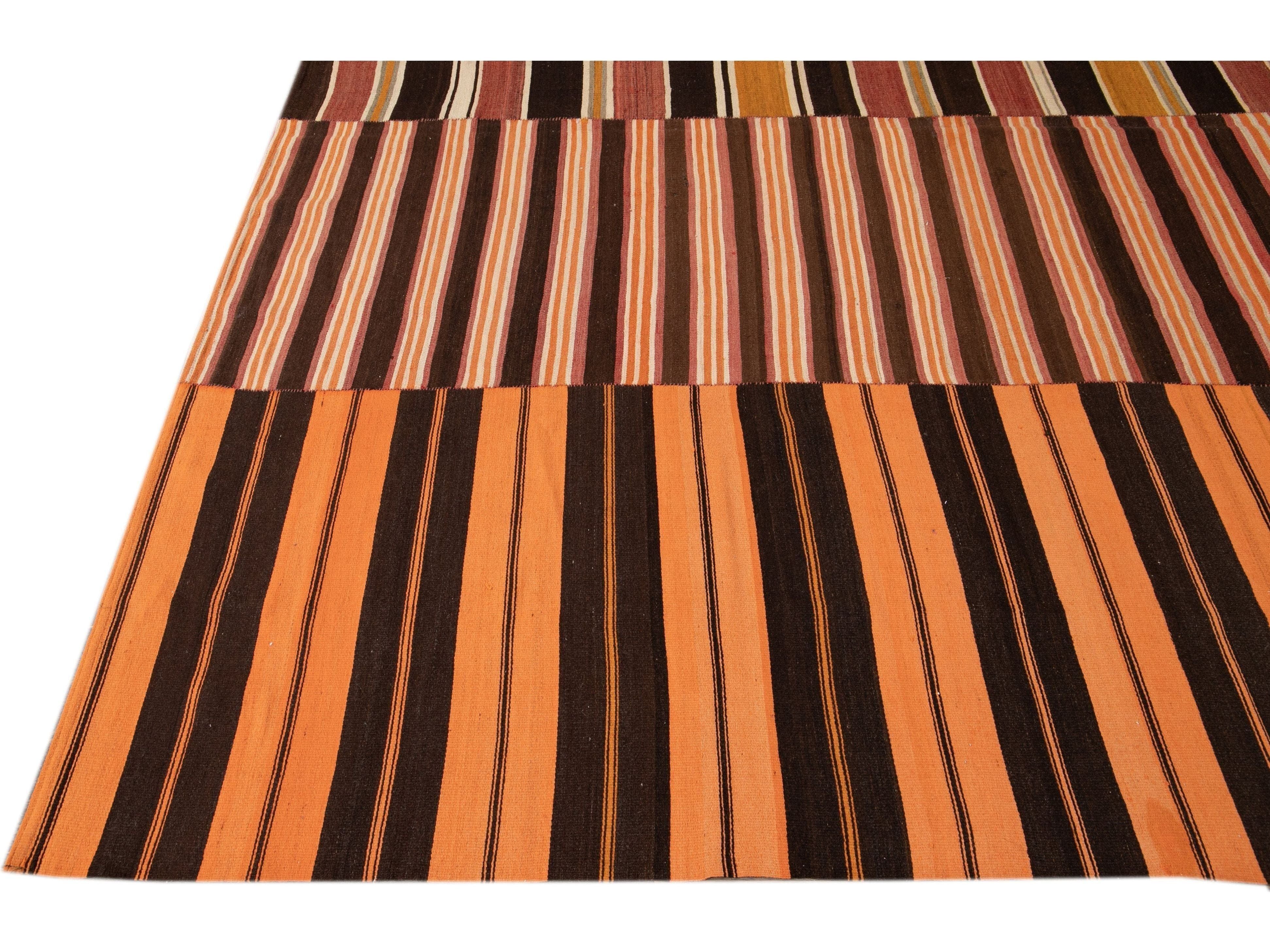 Vintage Striped Flatweave Wool Rug 10 X 13