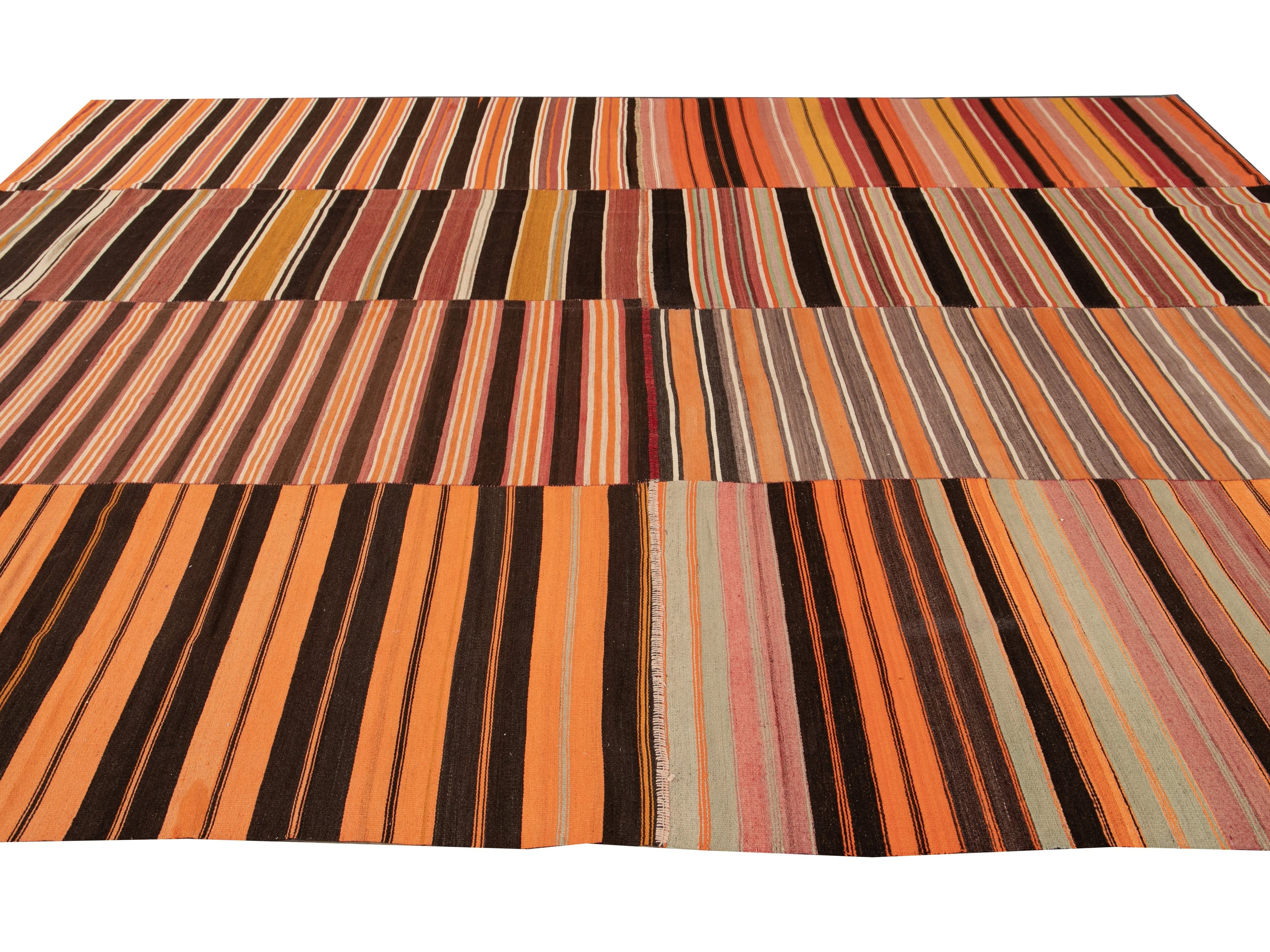 Vintage Striped Flatweave Wool Rug 10 X 13