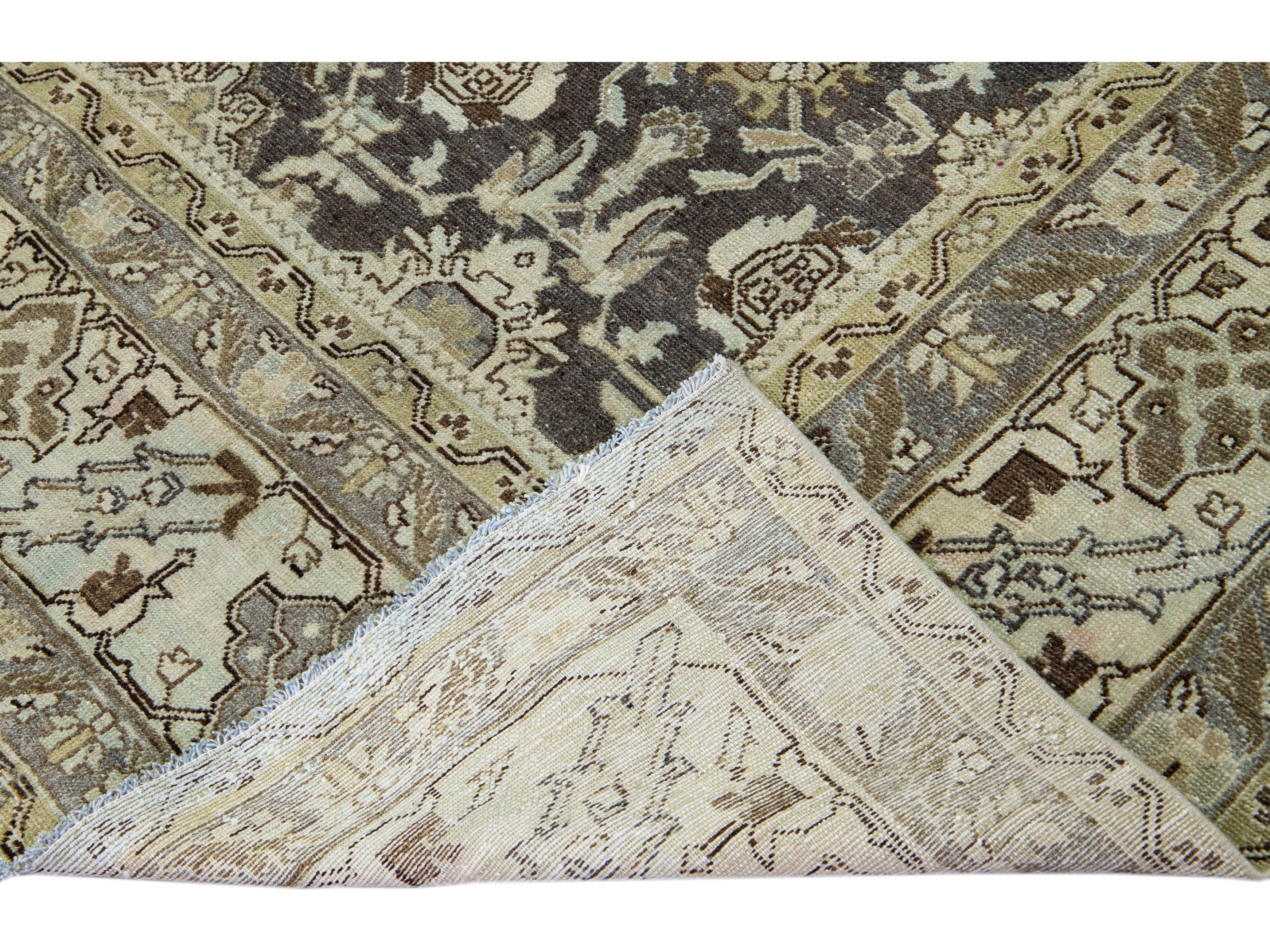 Brown Antique Persian Heriz Handmade Allover Designed Wool Rug