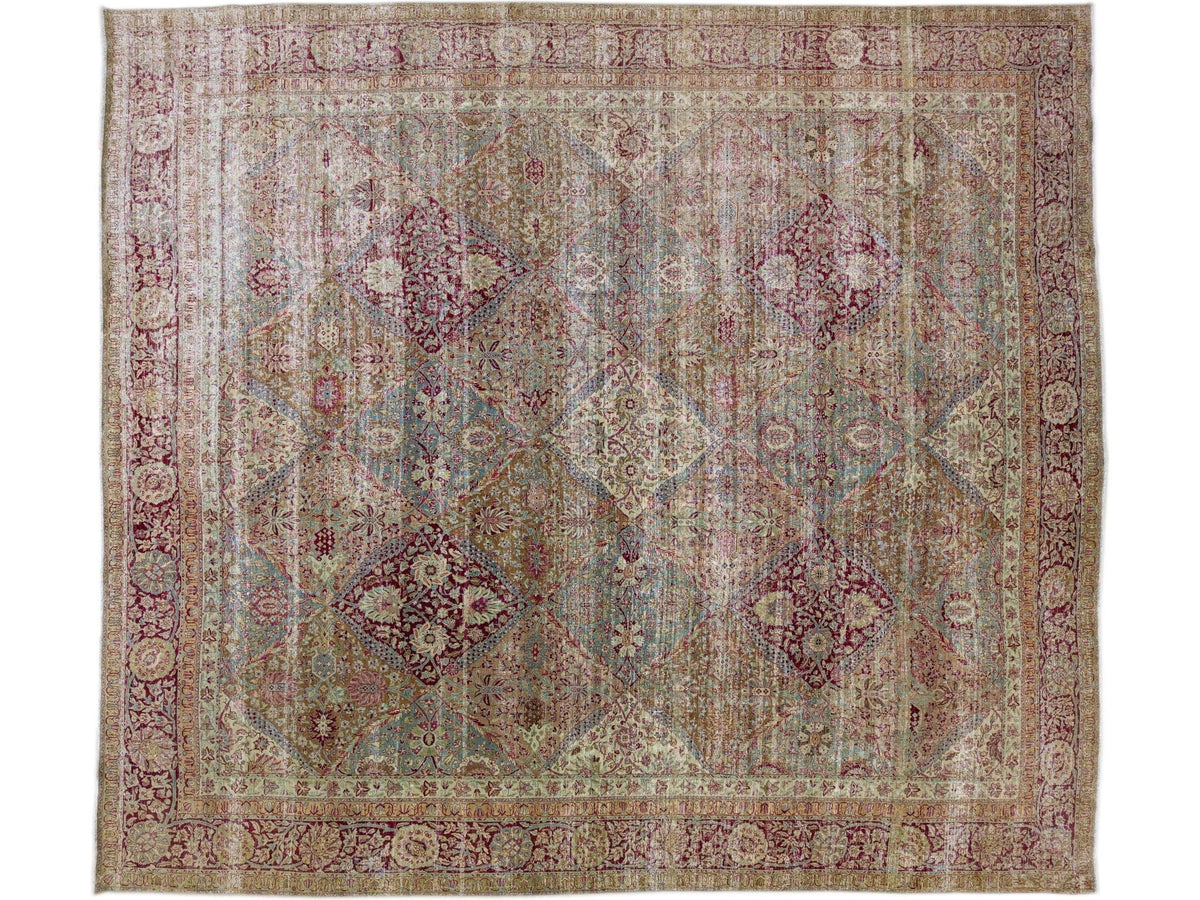 Antique Kerman Wool Rug 12 X 14