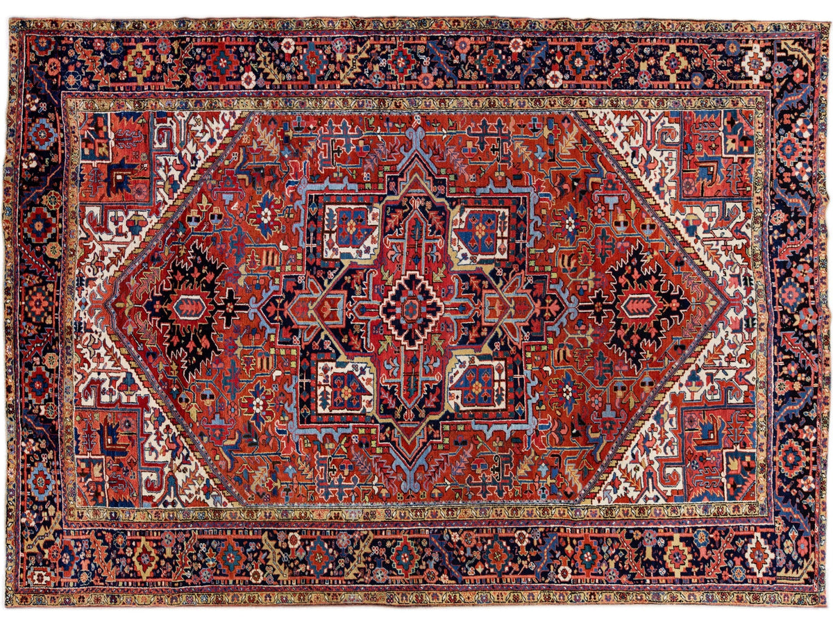 Antique Heriz Wool Rug 9 X 13