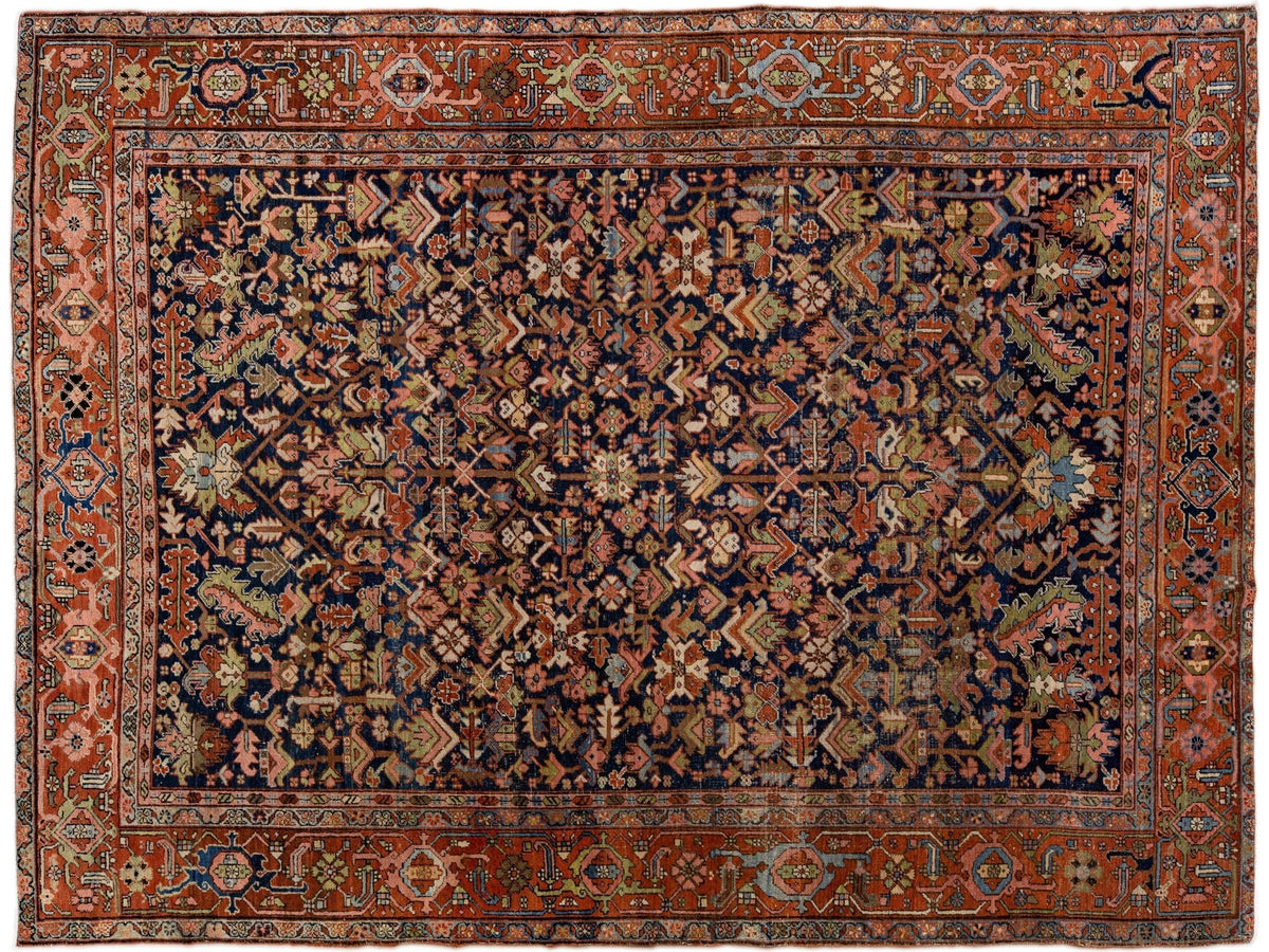 Antique Heriz Wool Rug 9 X 12