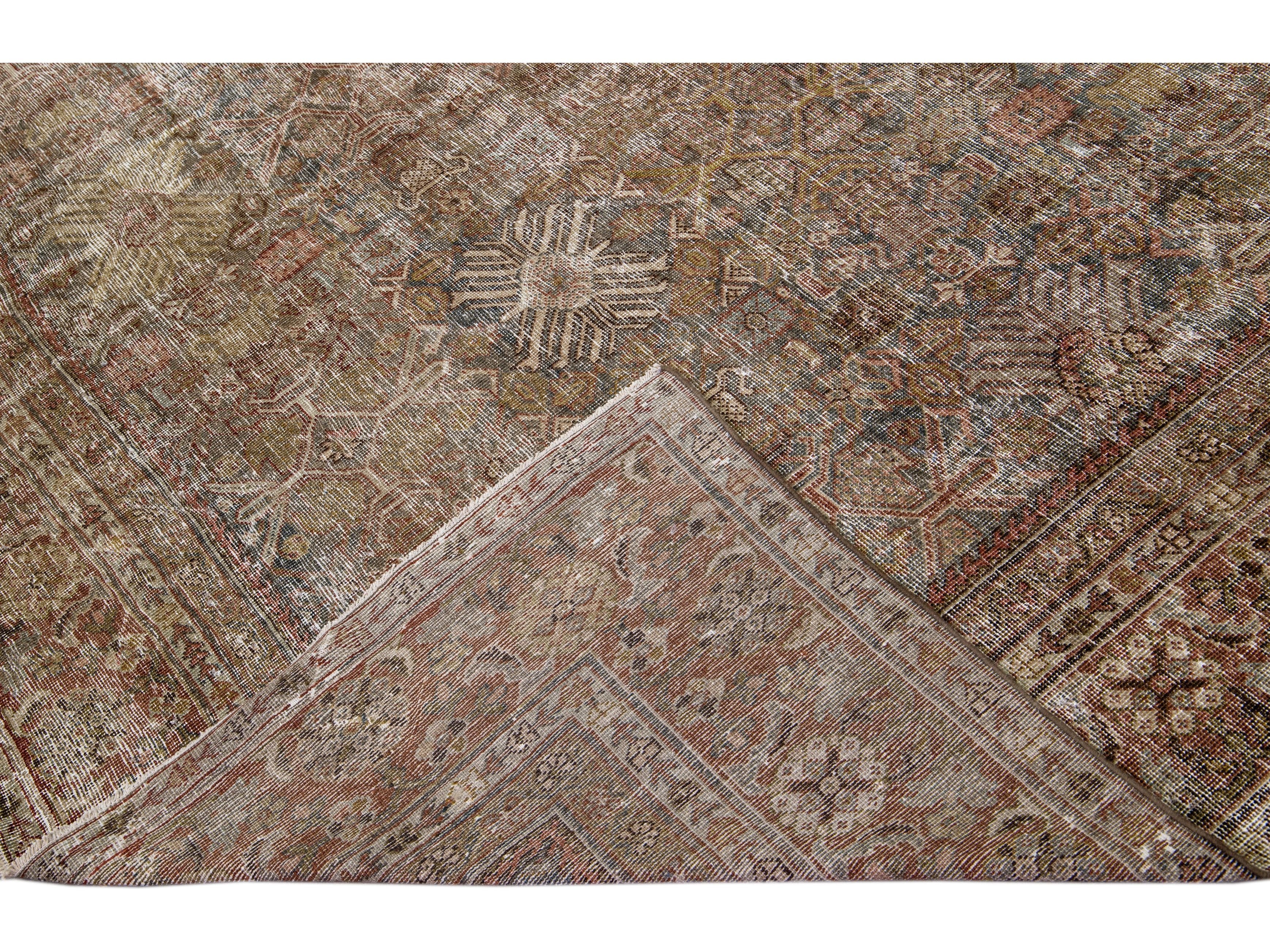 Brown Antique Mahal Handmade Designed Oversized Wool Rug