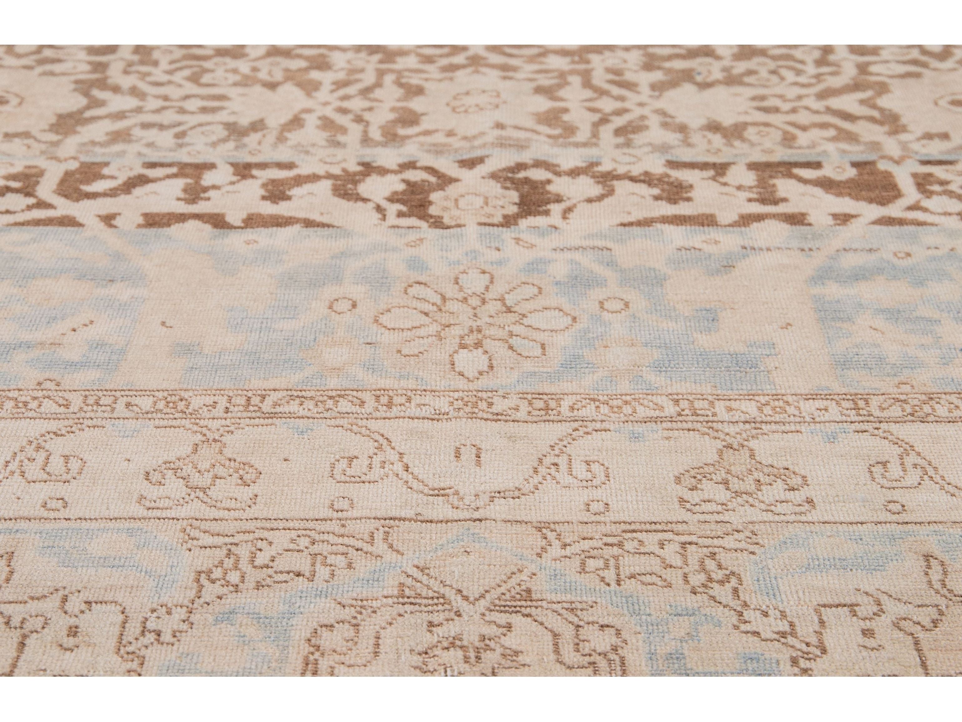Antique Malayer Handmade Brown and Beige Floral Wool Rug