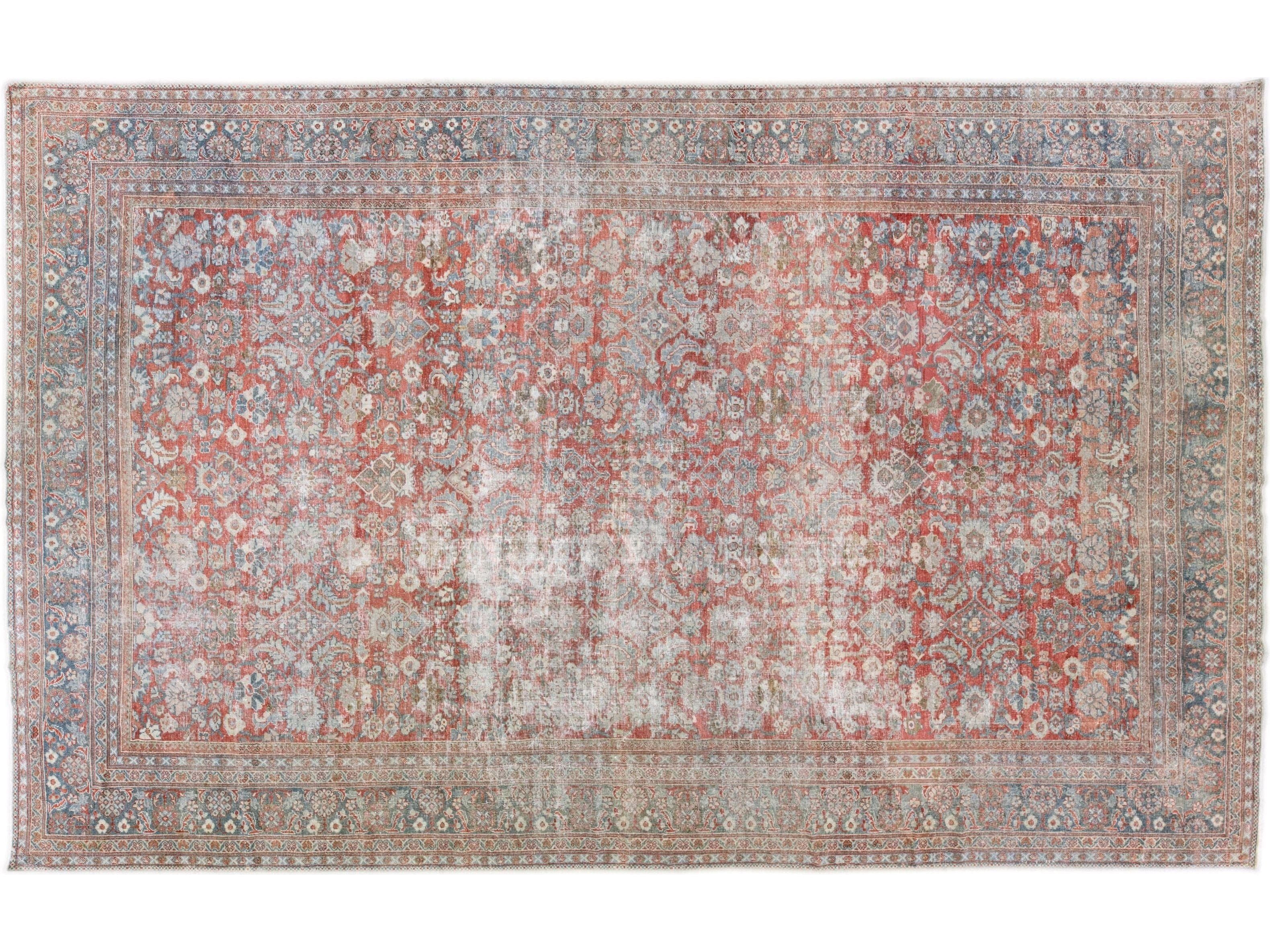Antique Mahal Handmade Oversize Red Wool Rug With Allover Design
