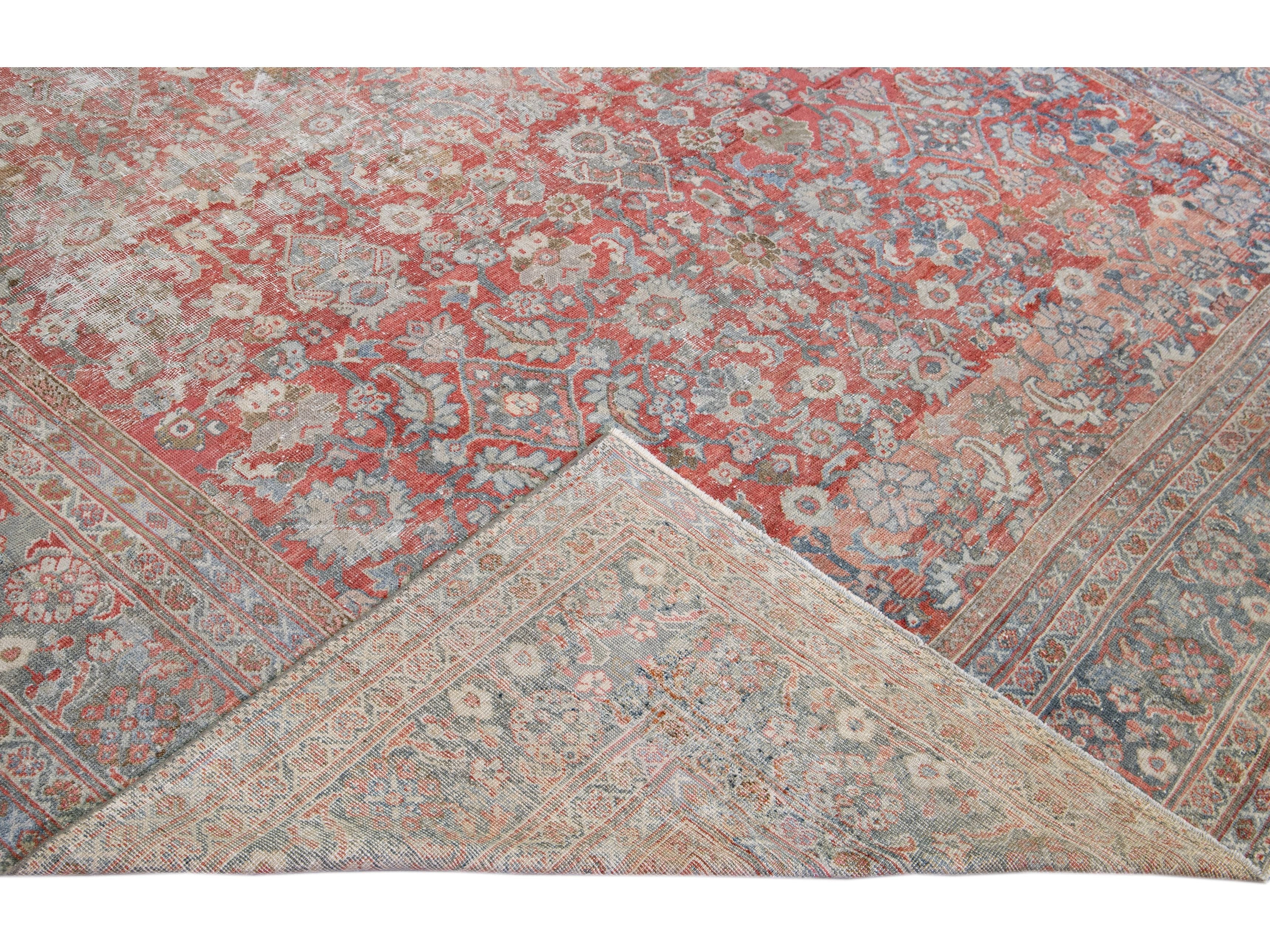 Antique Mahal Handmade Oversize Red Wool Rug With Allover Design