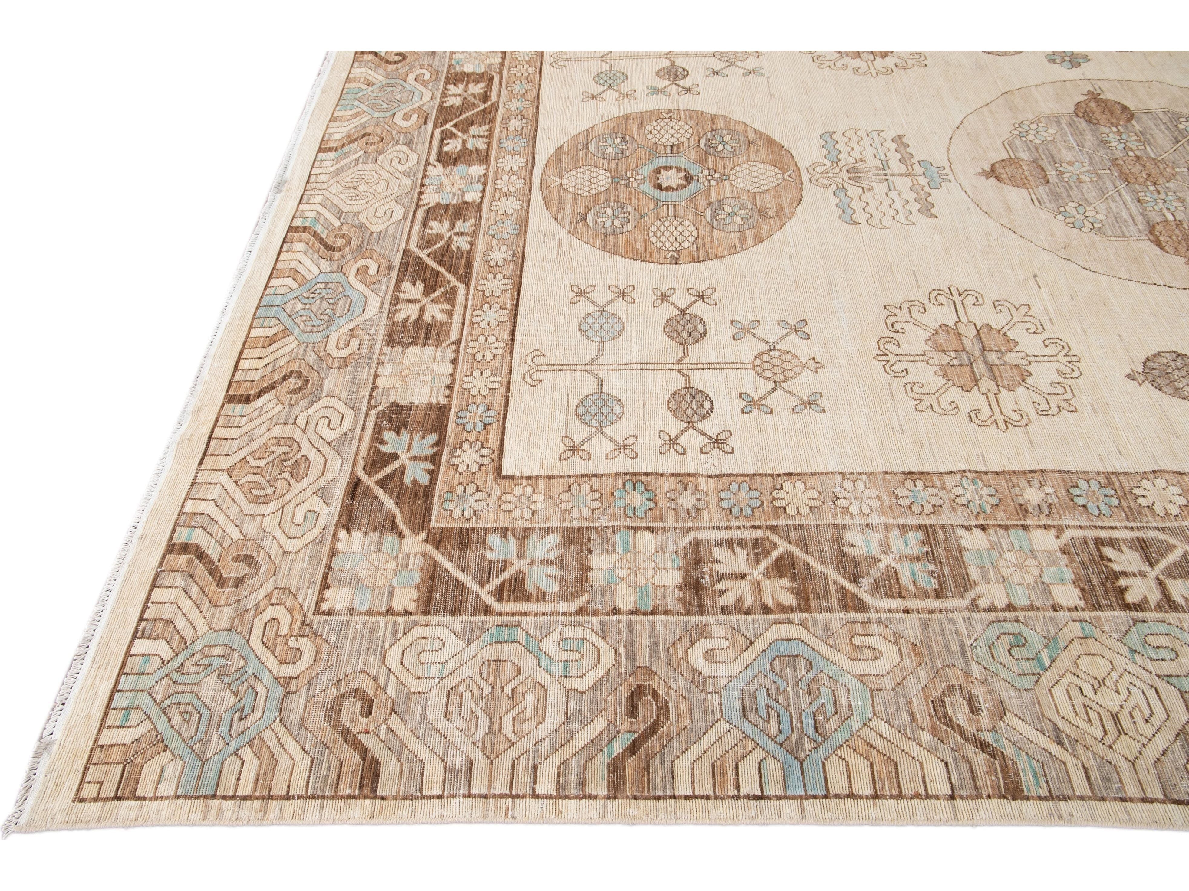 Modern Khotan Style Wool Rug 10 X 14