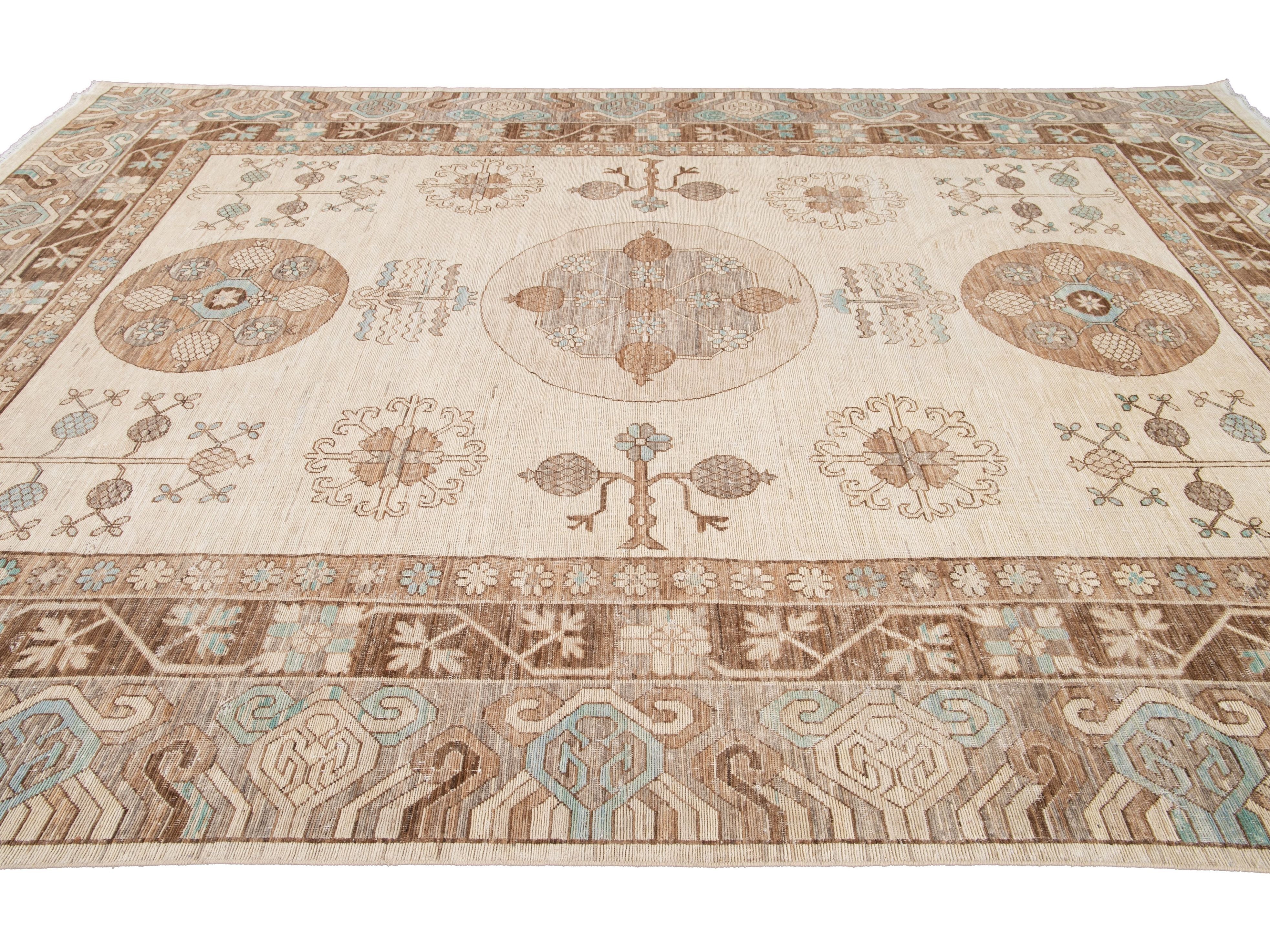 Modern Khotan Style Wool Rug 10 X 14
