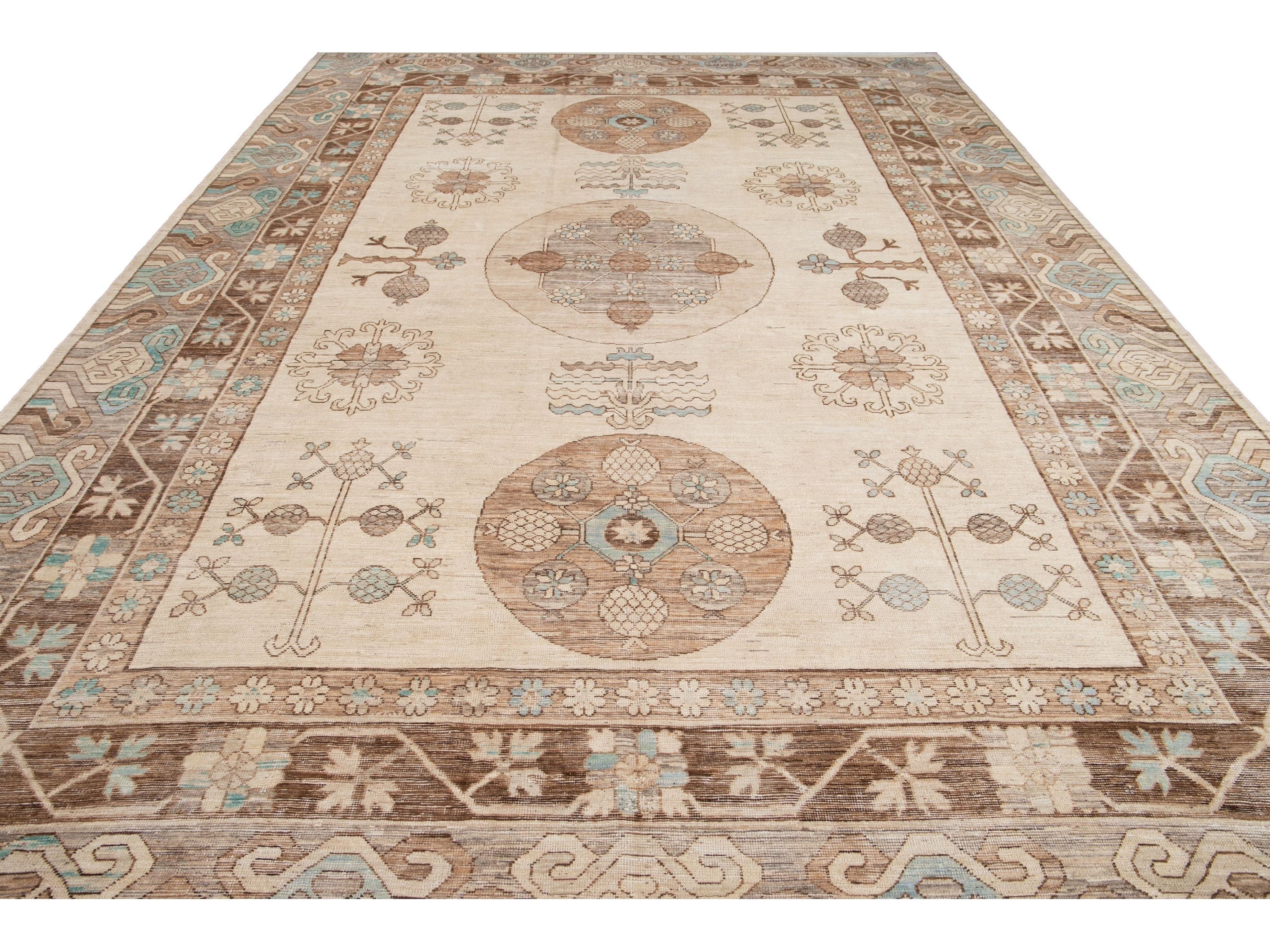 Modern Khotan Style Wool Rug 10 X 14