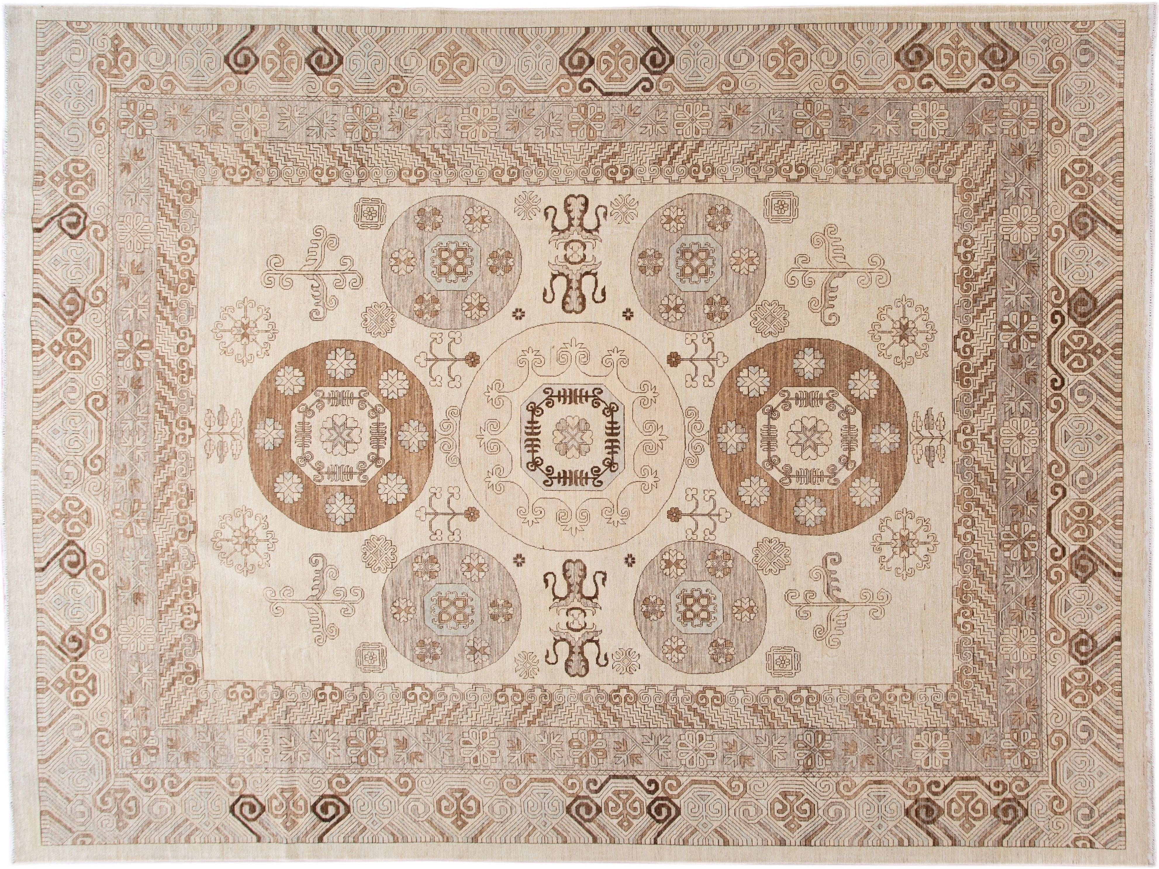 Modern Khotan Style Wool Rug 13 X 17