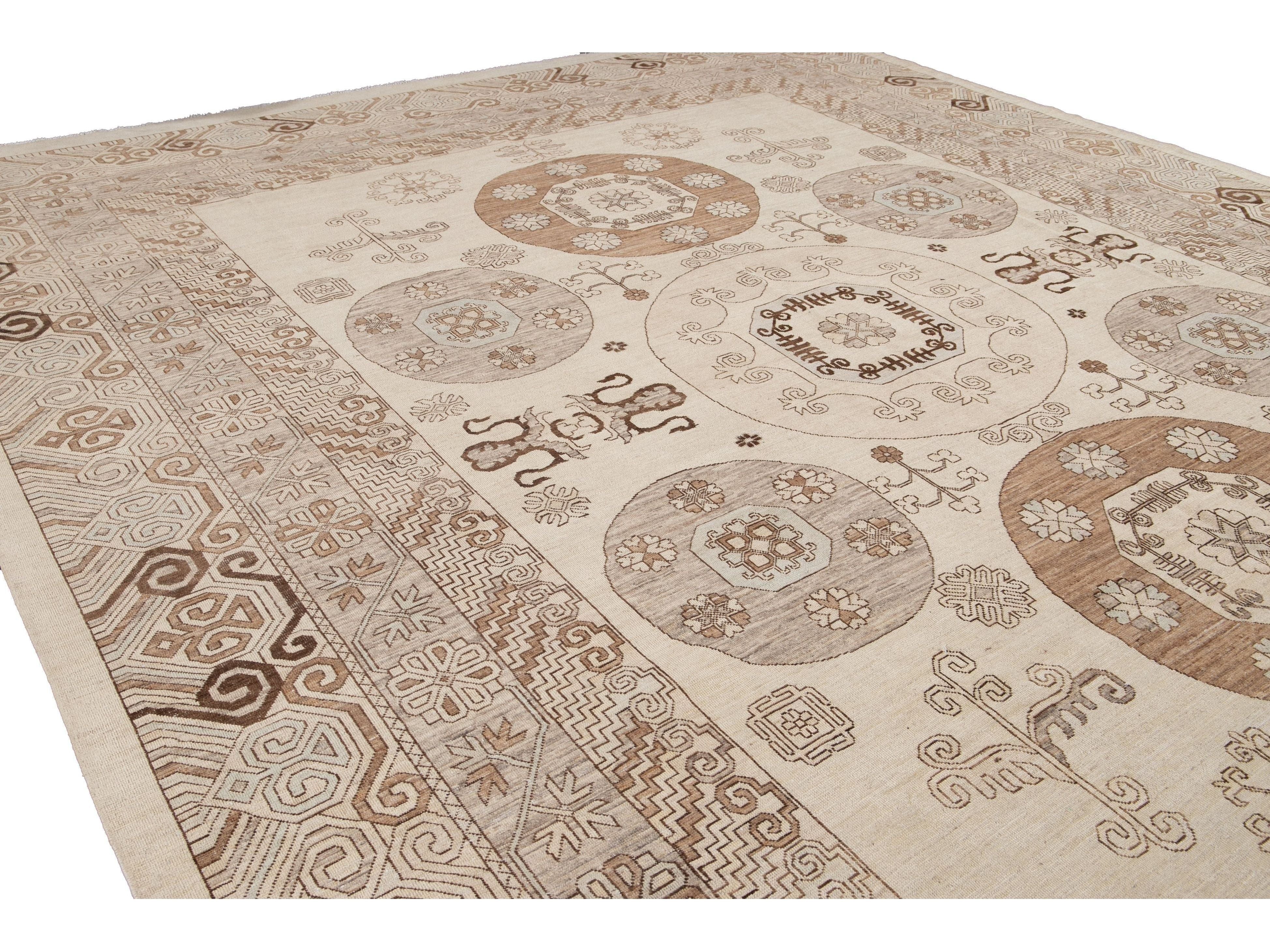 Modern Khotan Style Wool Rug 13 X 17