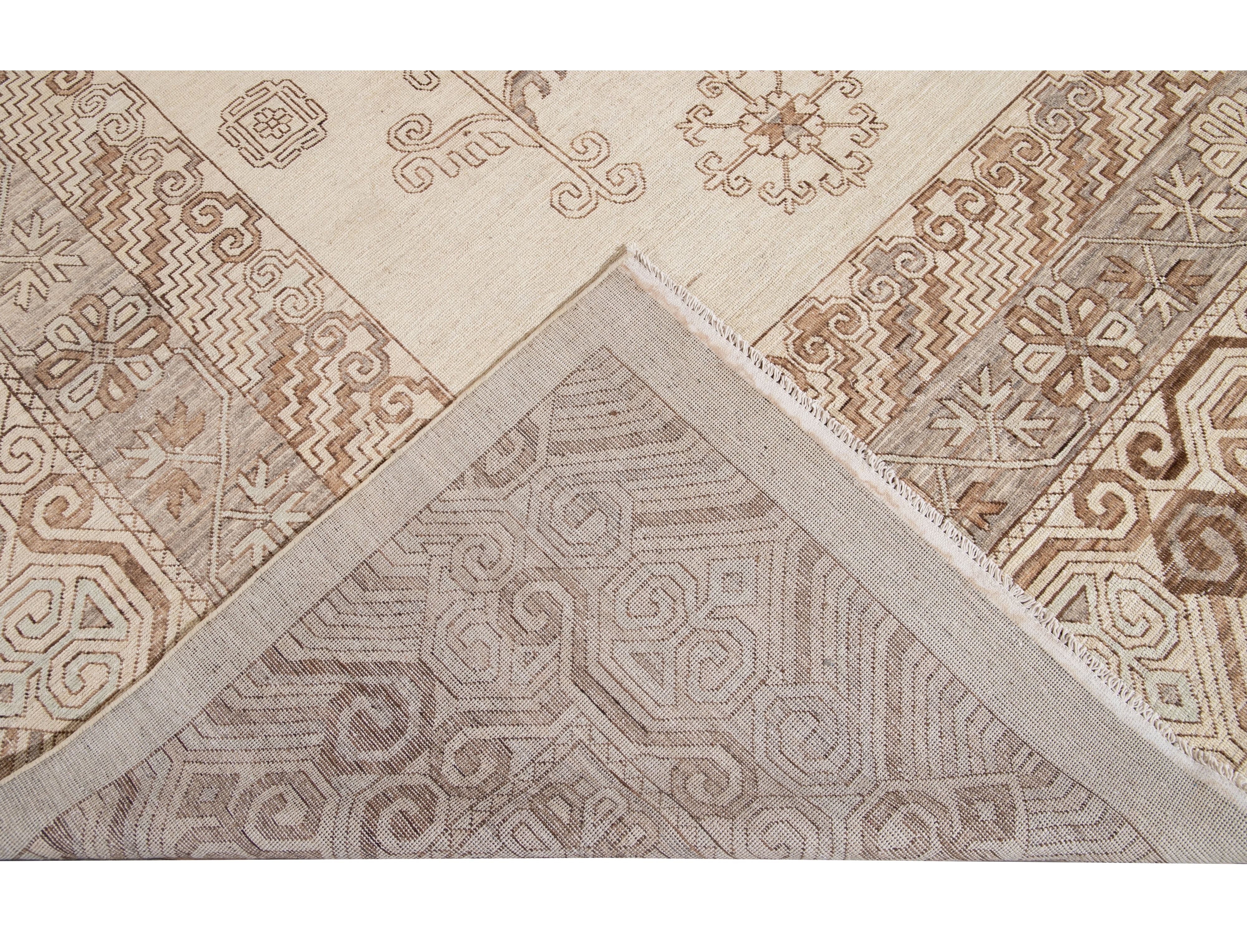 Modern Khotan Style Wool Rug 13 X 17