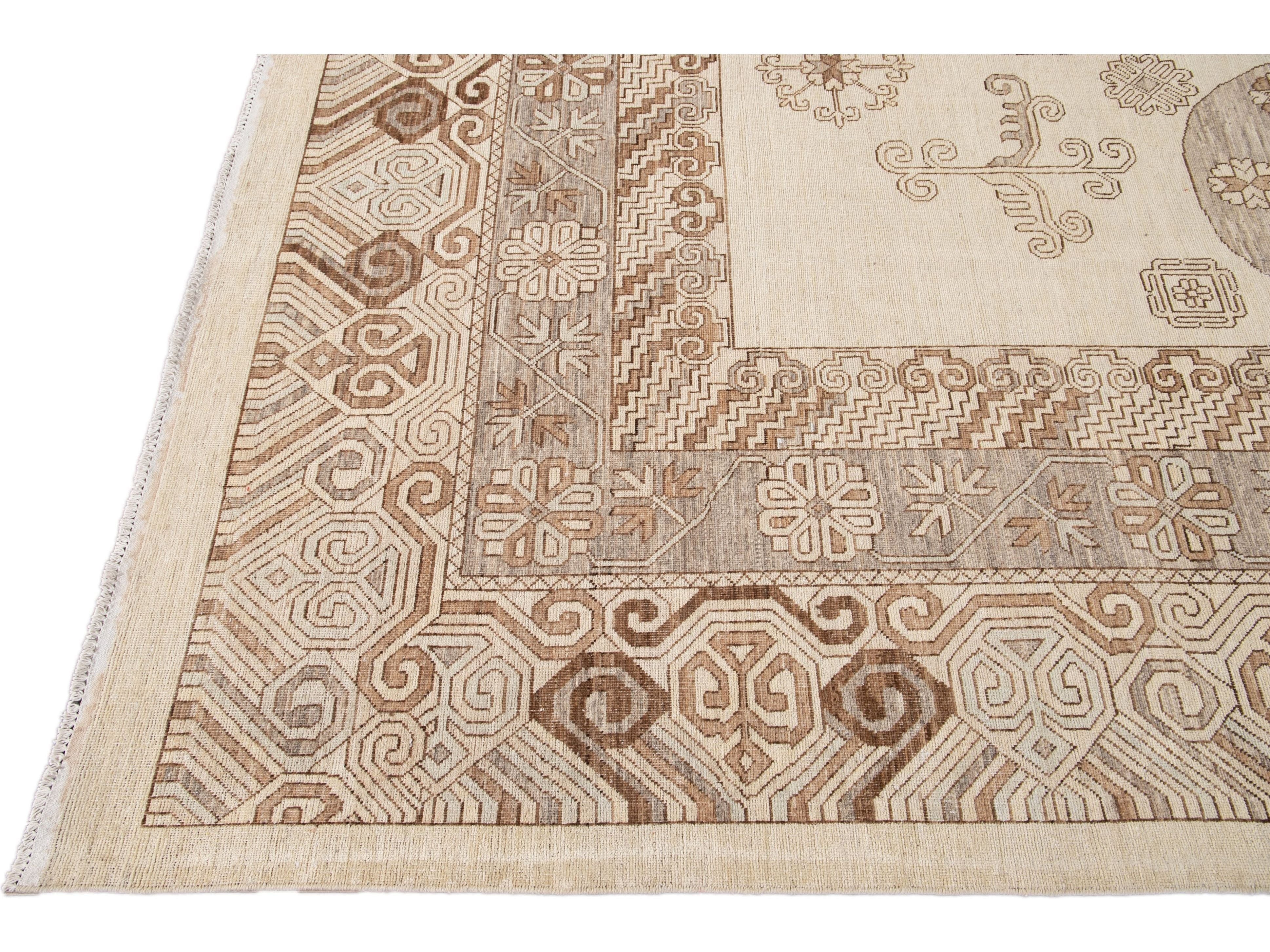 Modern Khotan Style Wool Rug 13 X 17