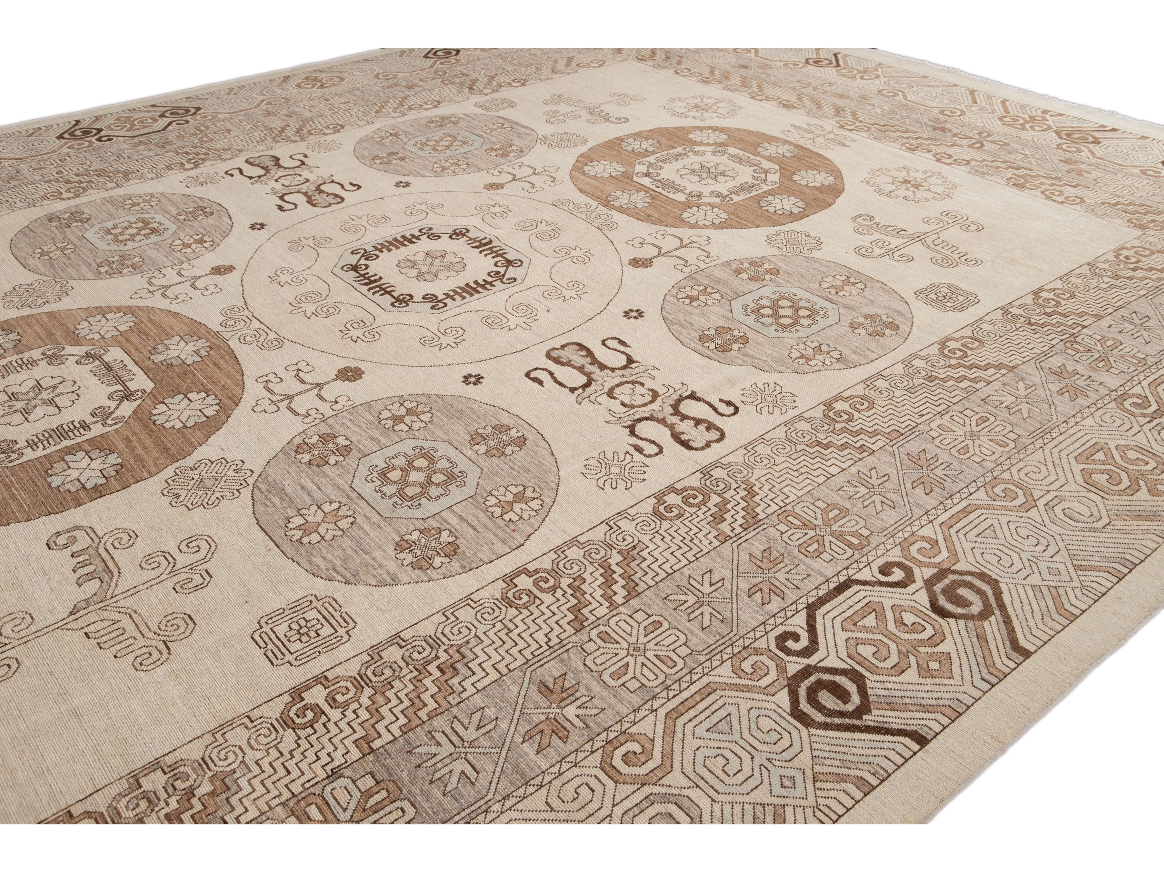 Modern Khotan Style Wool Rug 13 X 17