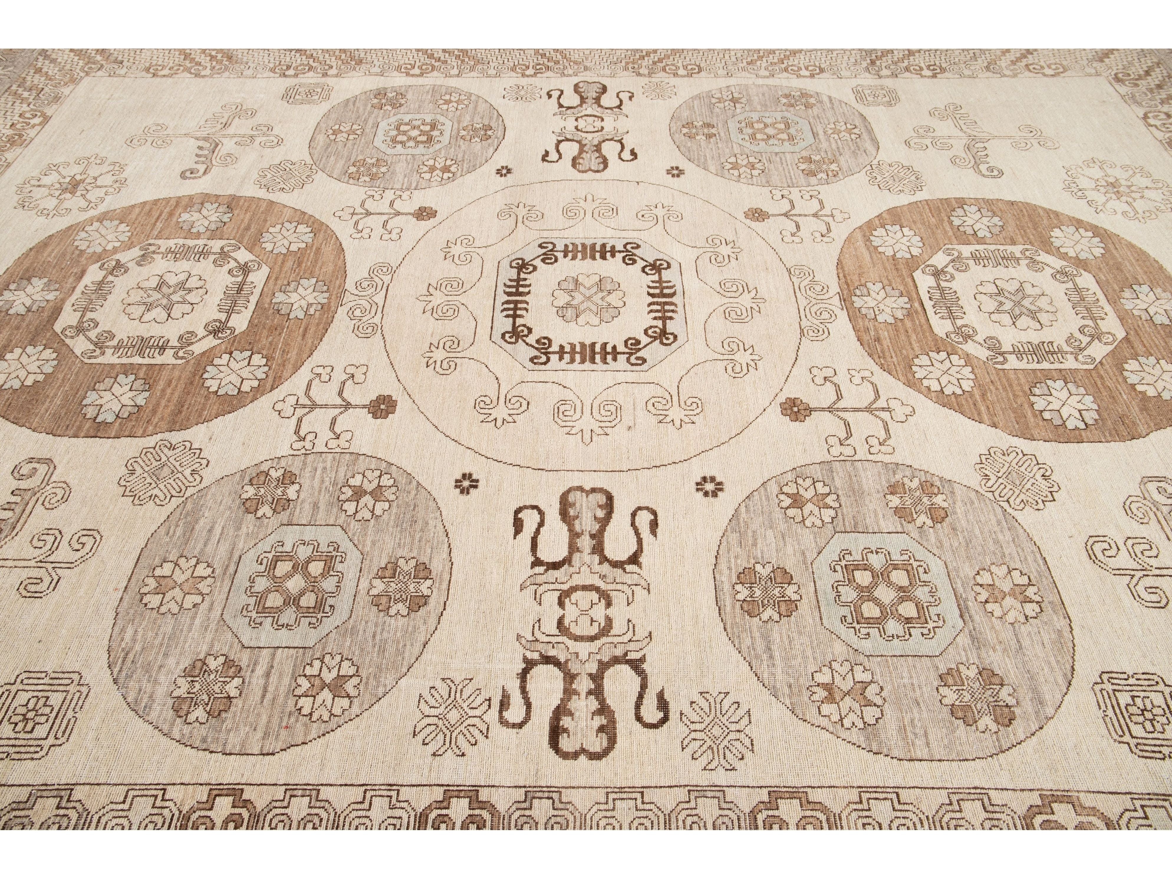 Modern Khotan Style Wool Rug 13 X 17