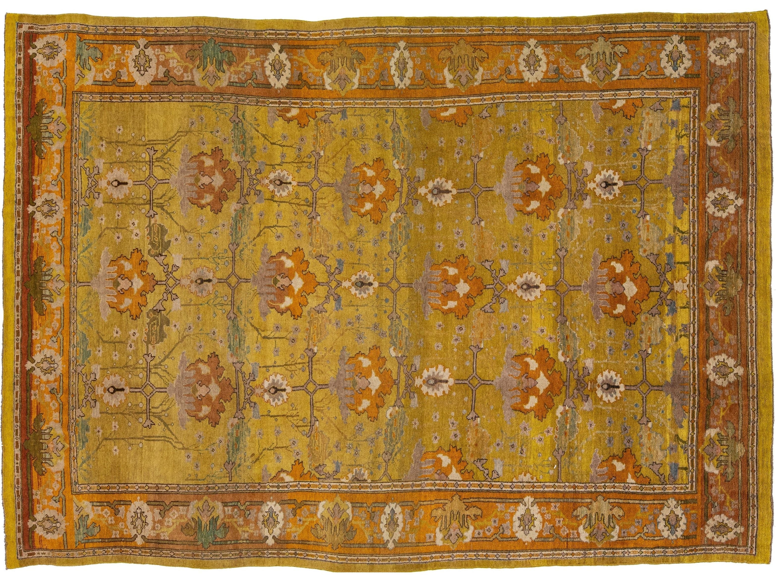Goldenrod Vintage Donegal Arts & Crafts Style Handmade Wool Rug by Apadana