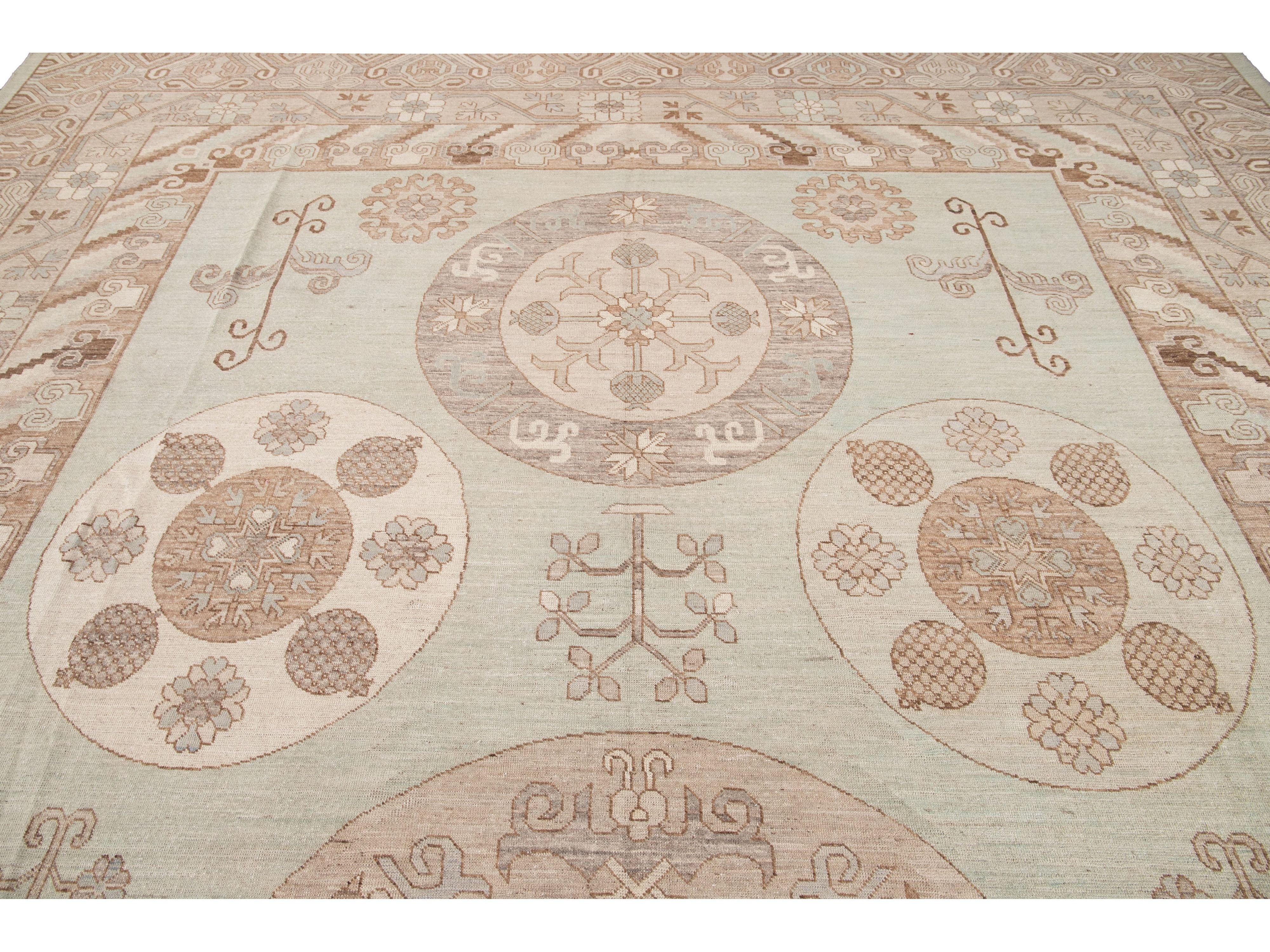 Modern Khotan Style Wool Rug 12 X 20