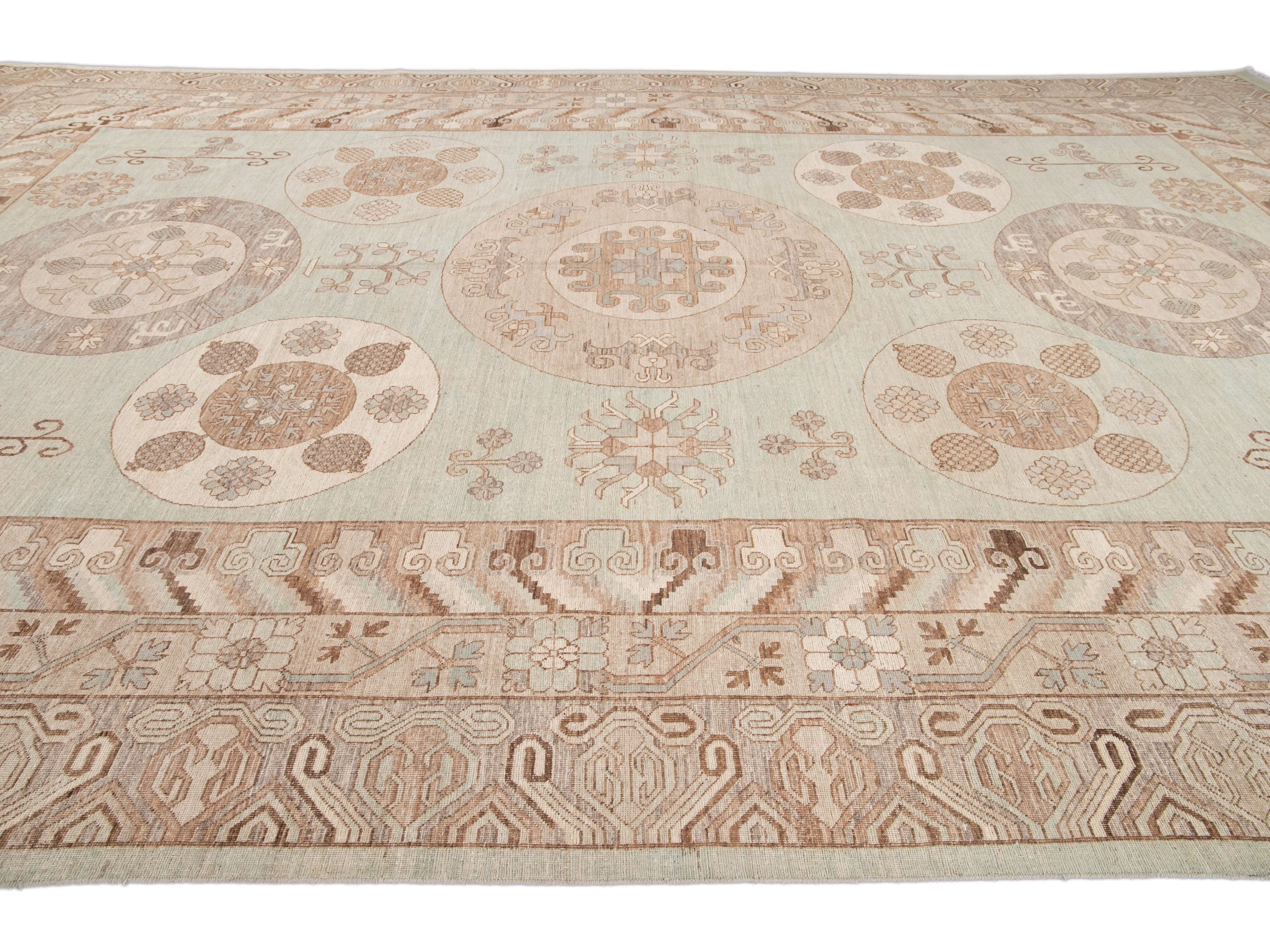 Modern Khotan Style Wool Rug 12 X 20