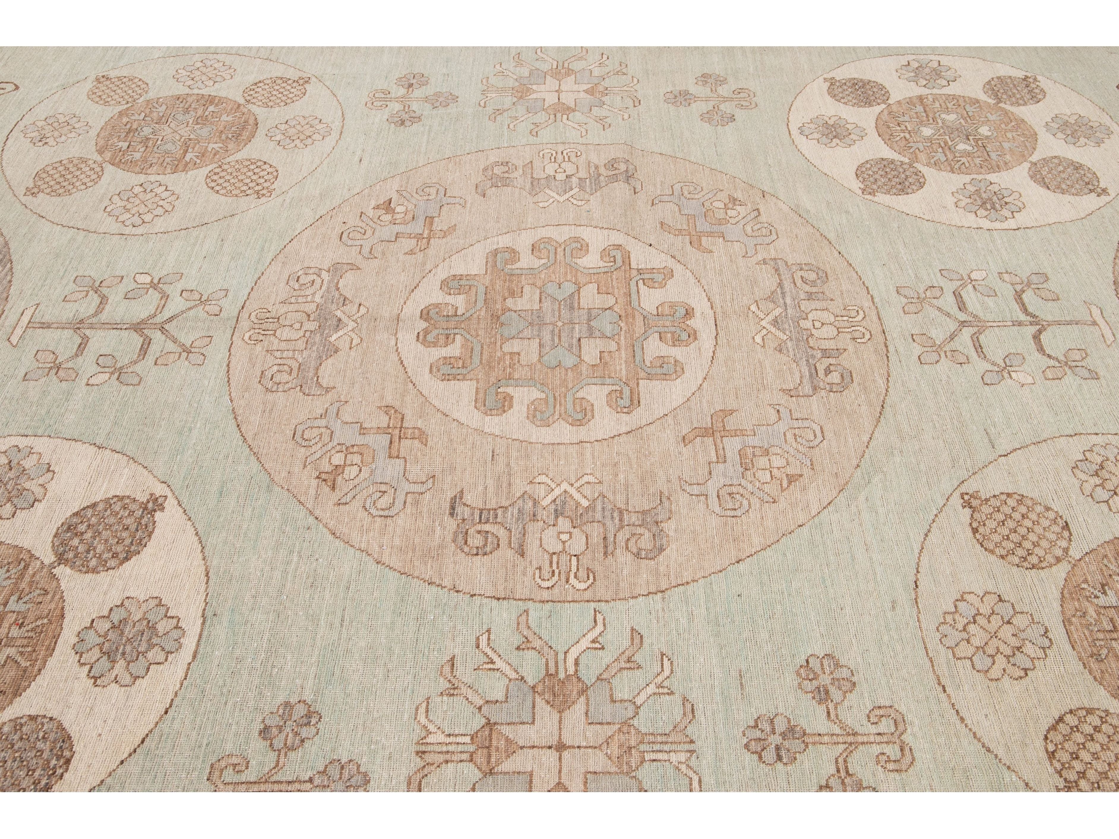 Modern Khotan Style Wool Rug 12 X 20
