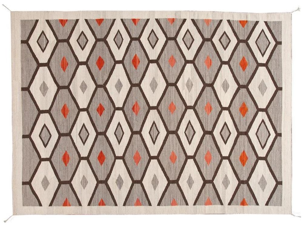 Modern Flat-Weave Navajo Wool Rug 10 X 14
