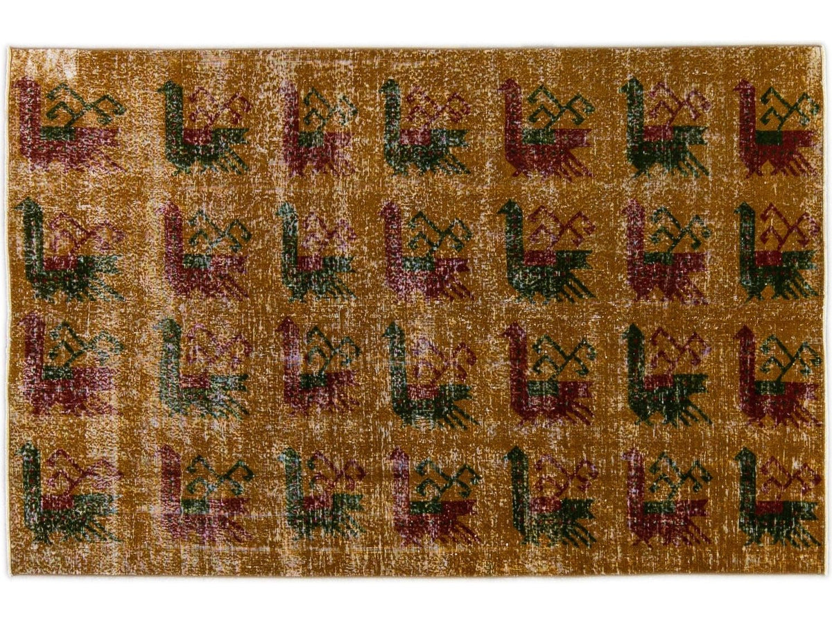 Vintage Turkish Art Deco Wool Rug 6 X 9
