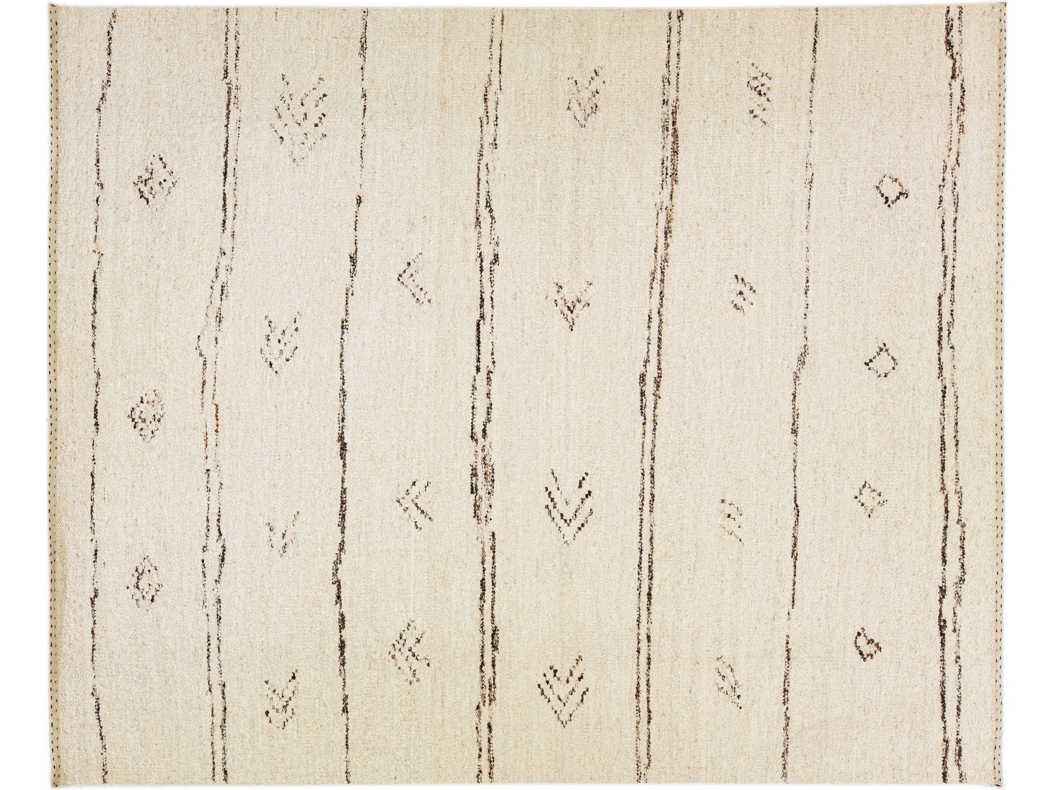 Beige Modern Moroccan Style Handmade Boho Wool Rug