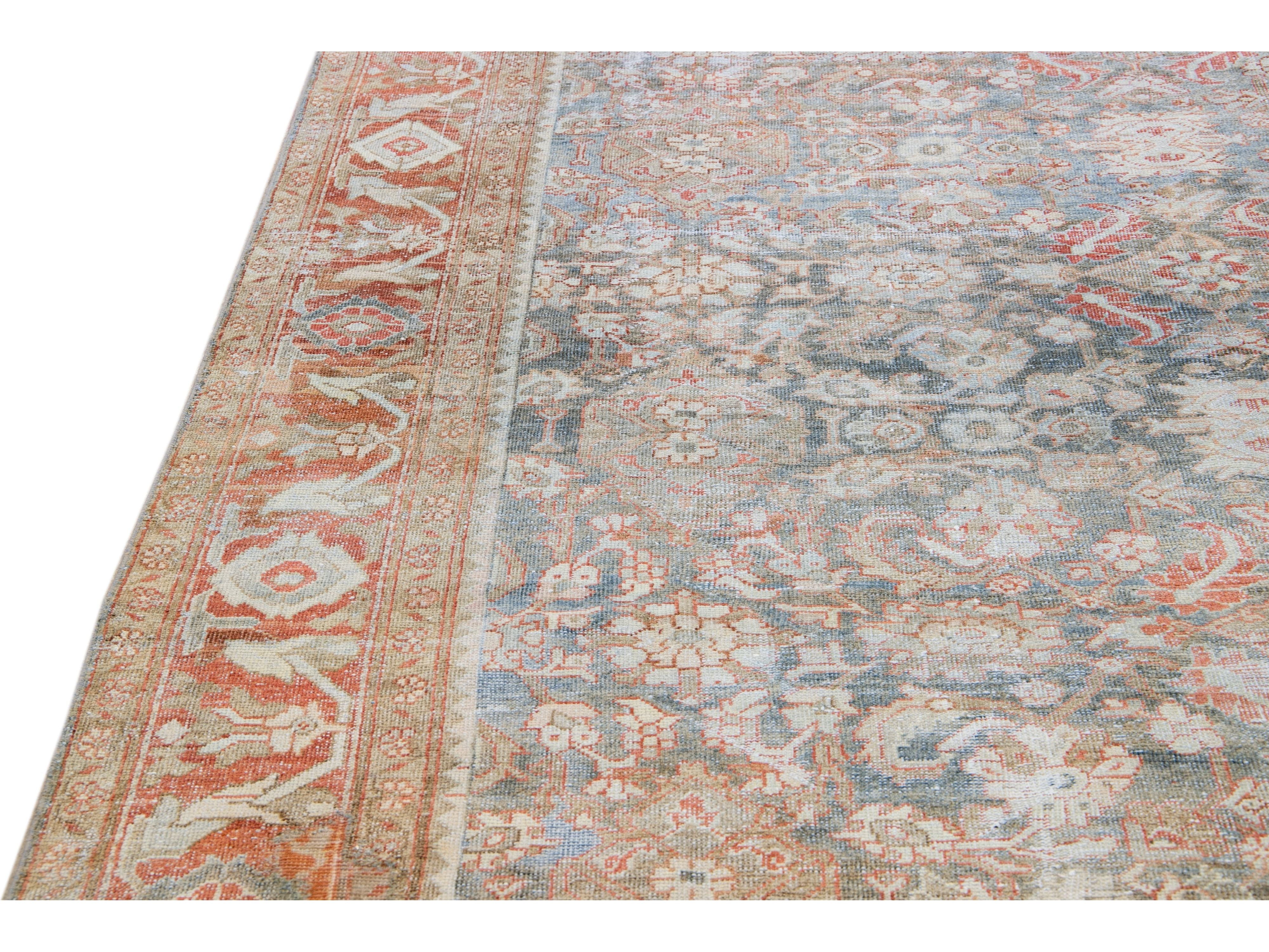 Antique Blue Mahal Handmade Floral Pattern Persian Wool Rug