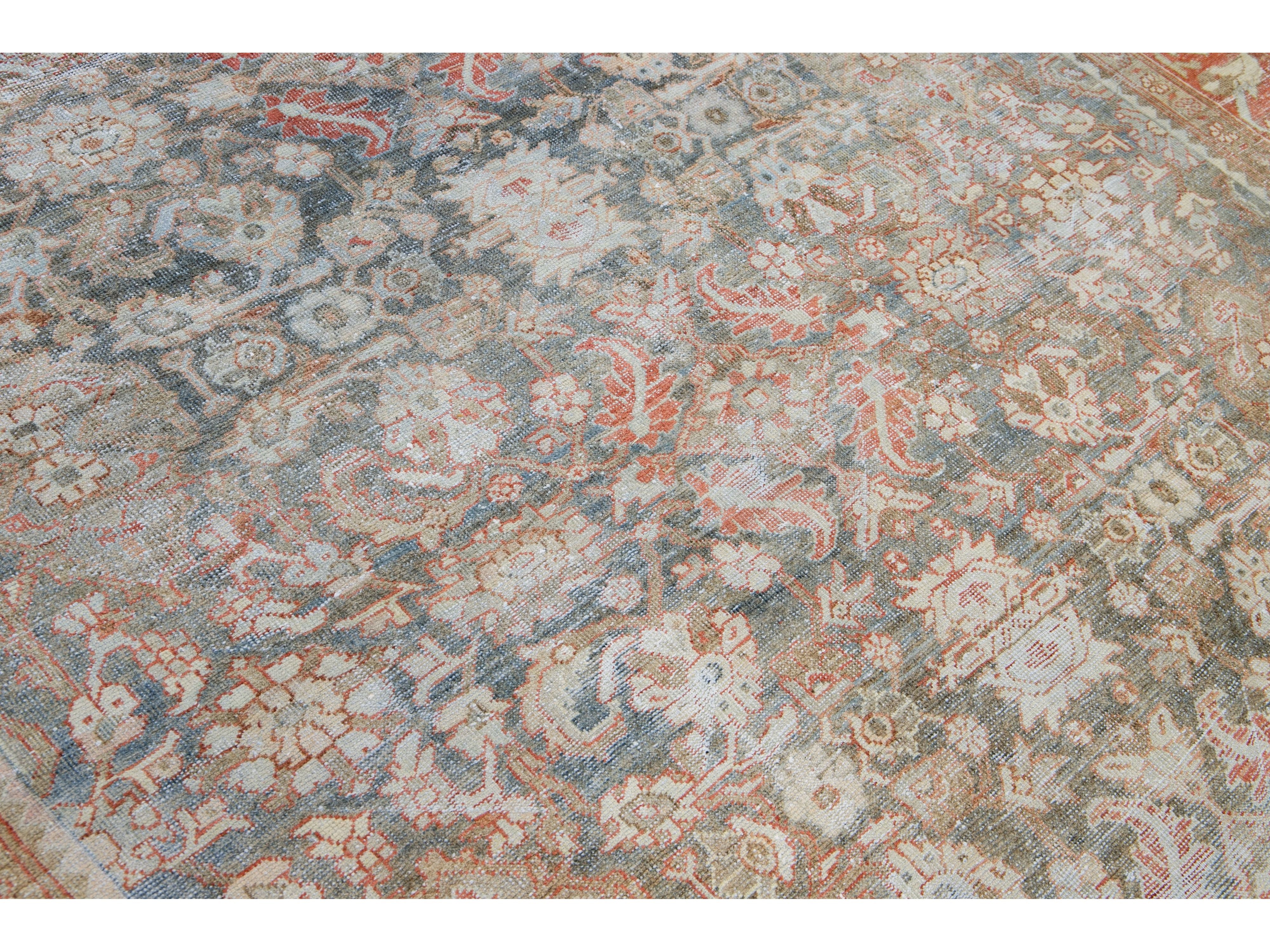 Antique Blue Mahal Handmade Floral Pattern Persian Wool Rug
