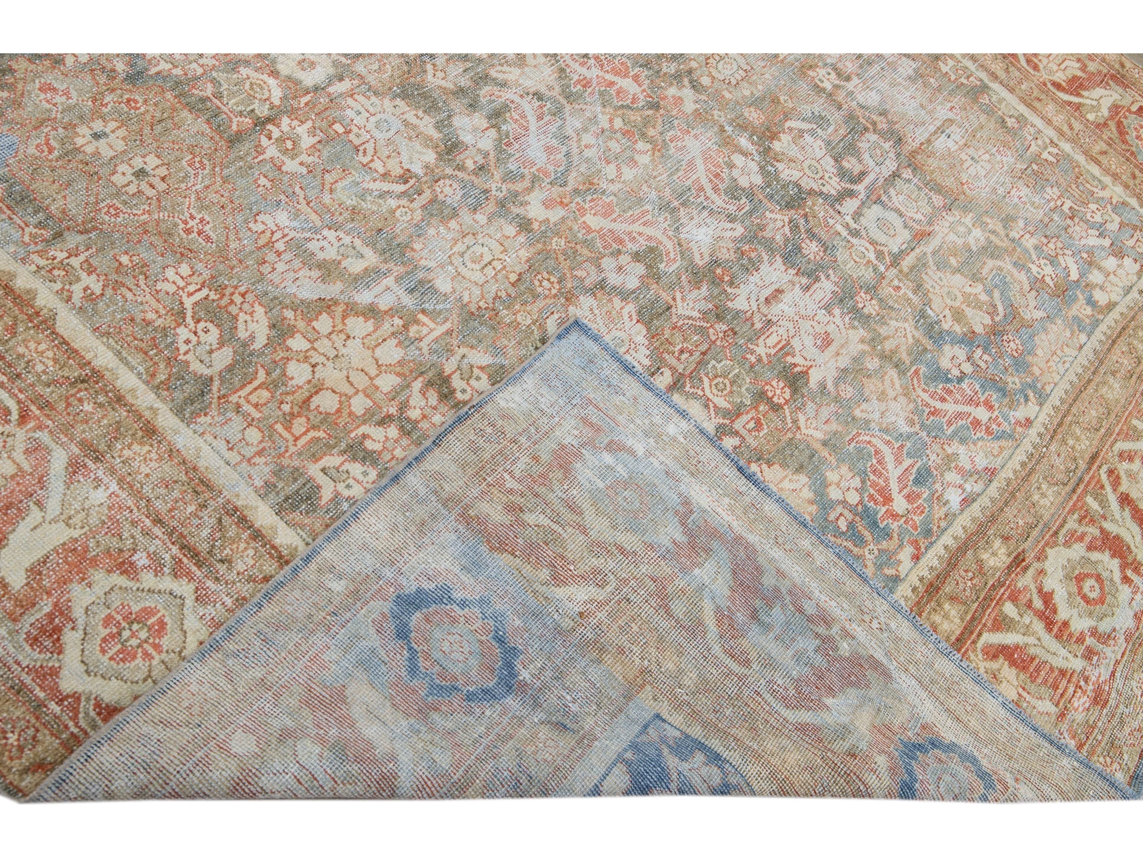 Antique Blue Mahal Handmade Floral Pattern Persian Wool Rug