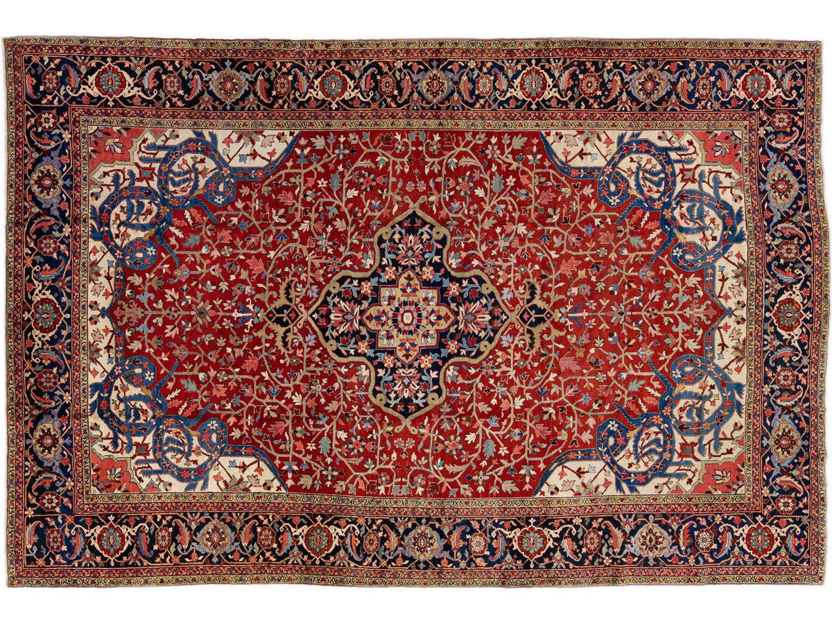 Antique Heriz Wool Rug 12 X 18